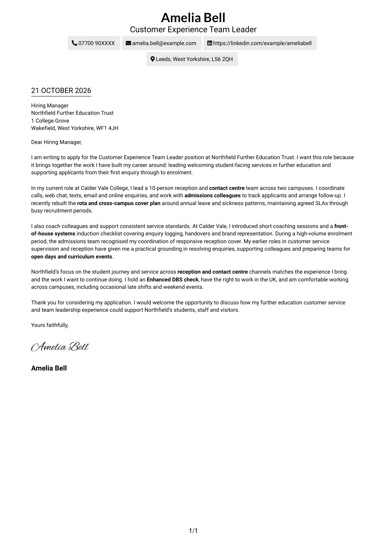 Cover letter example — page 1
