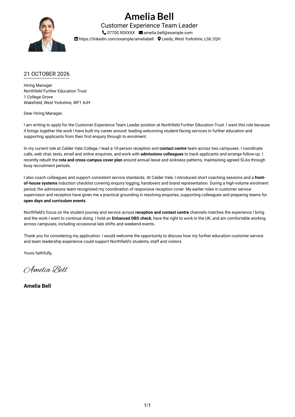 Cover letter example — page 1