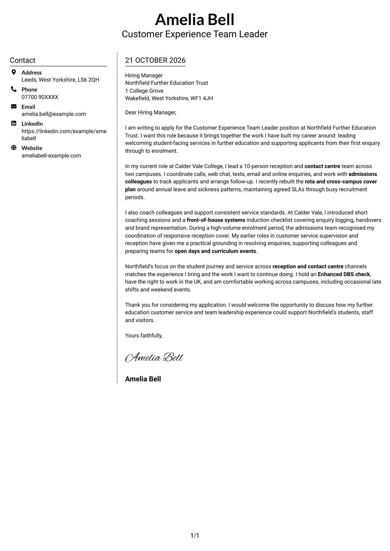 Cover letter example — page 1