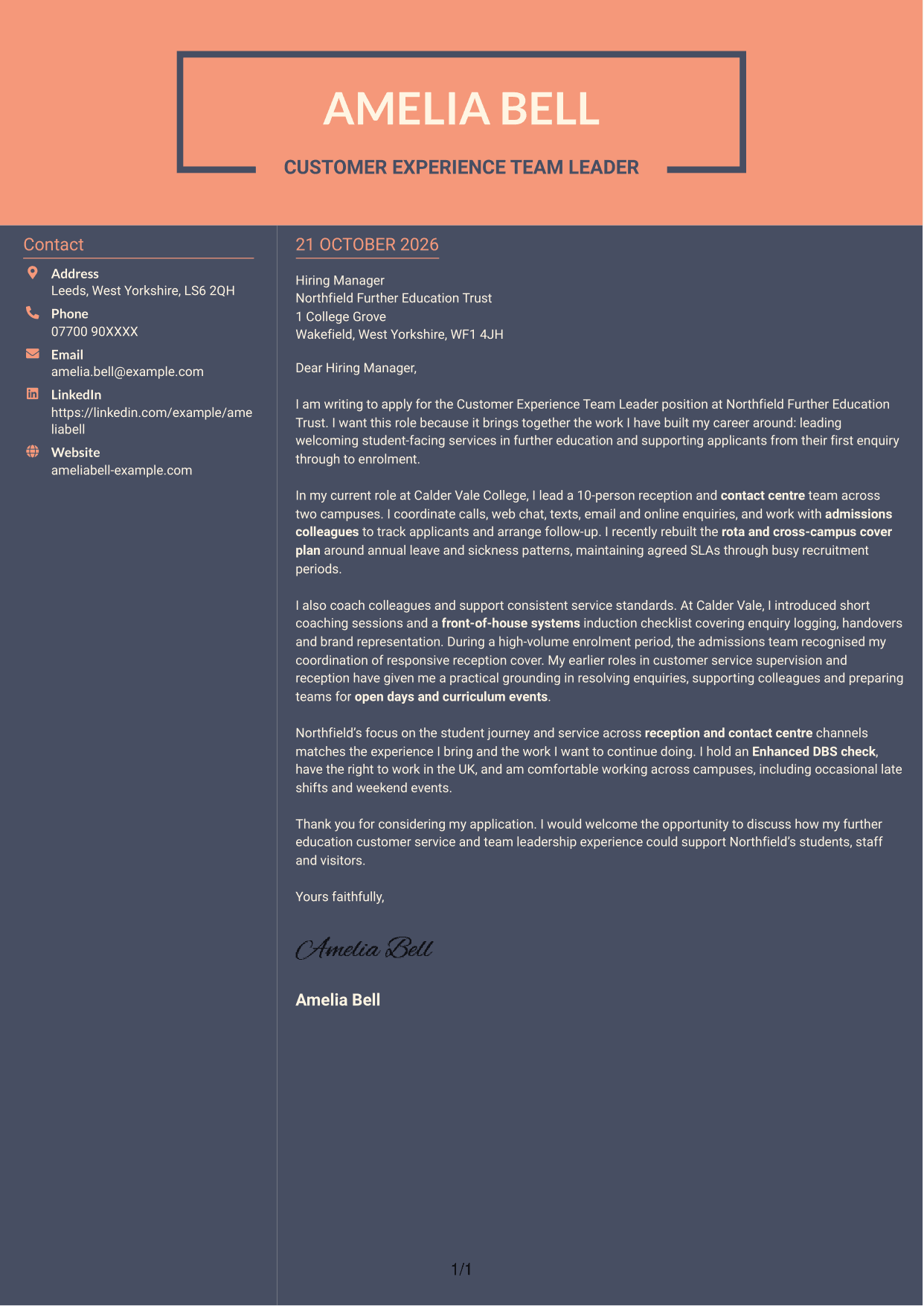 Cover letter example — page 1