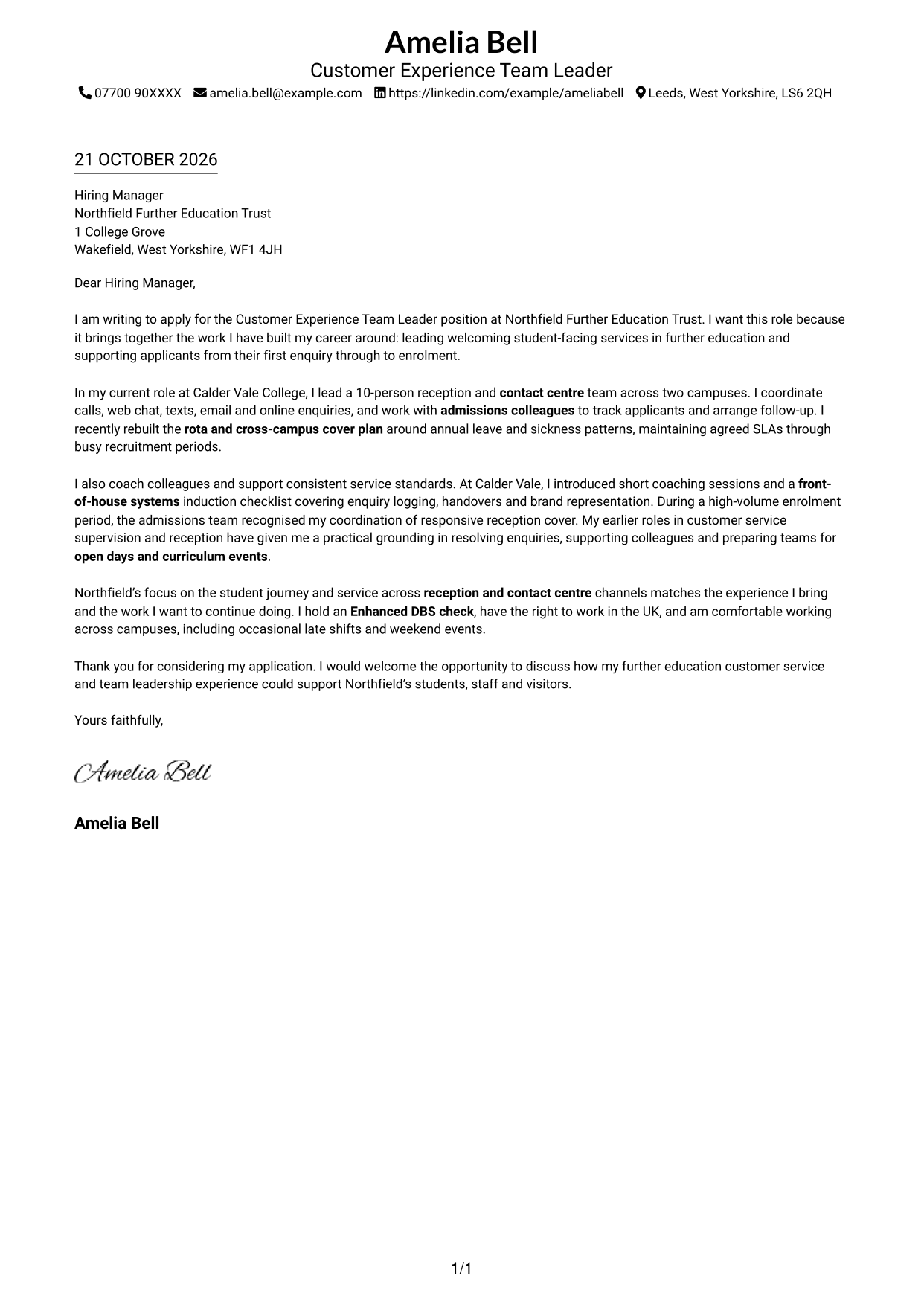 Cover letter example — page 1