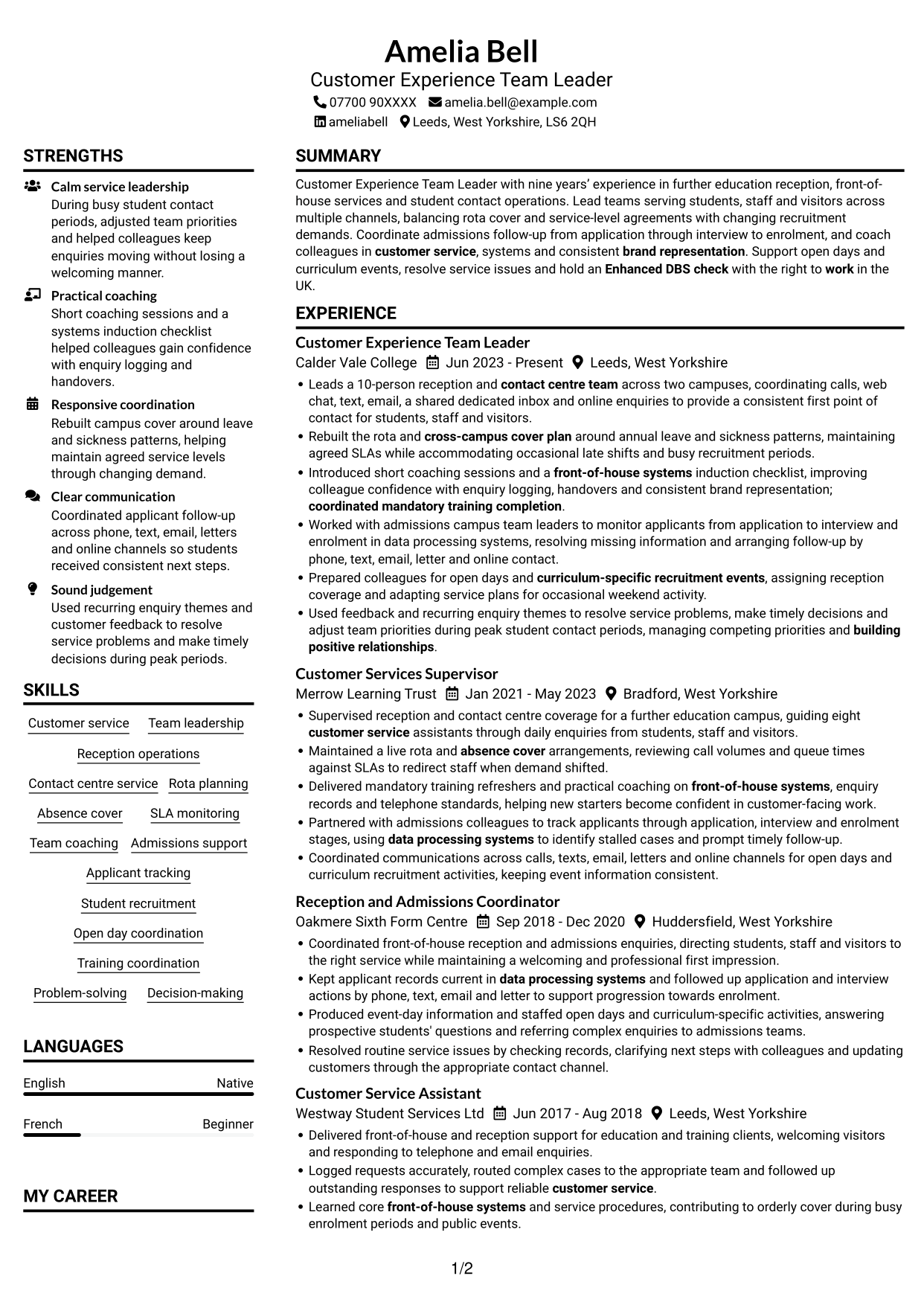 CV example — page 1