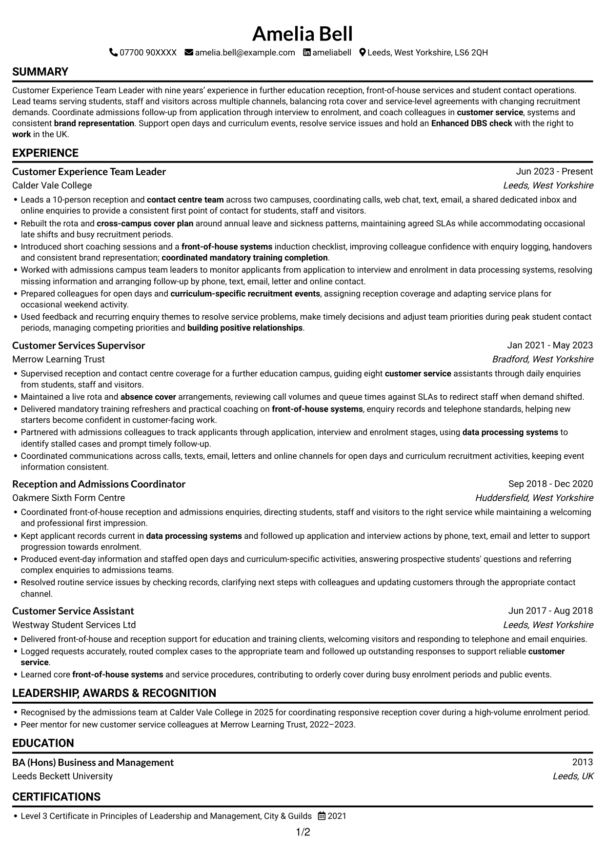 CV example — page 1