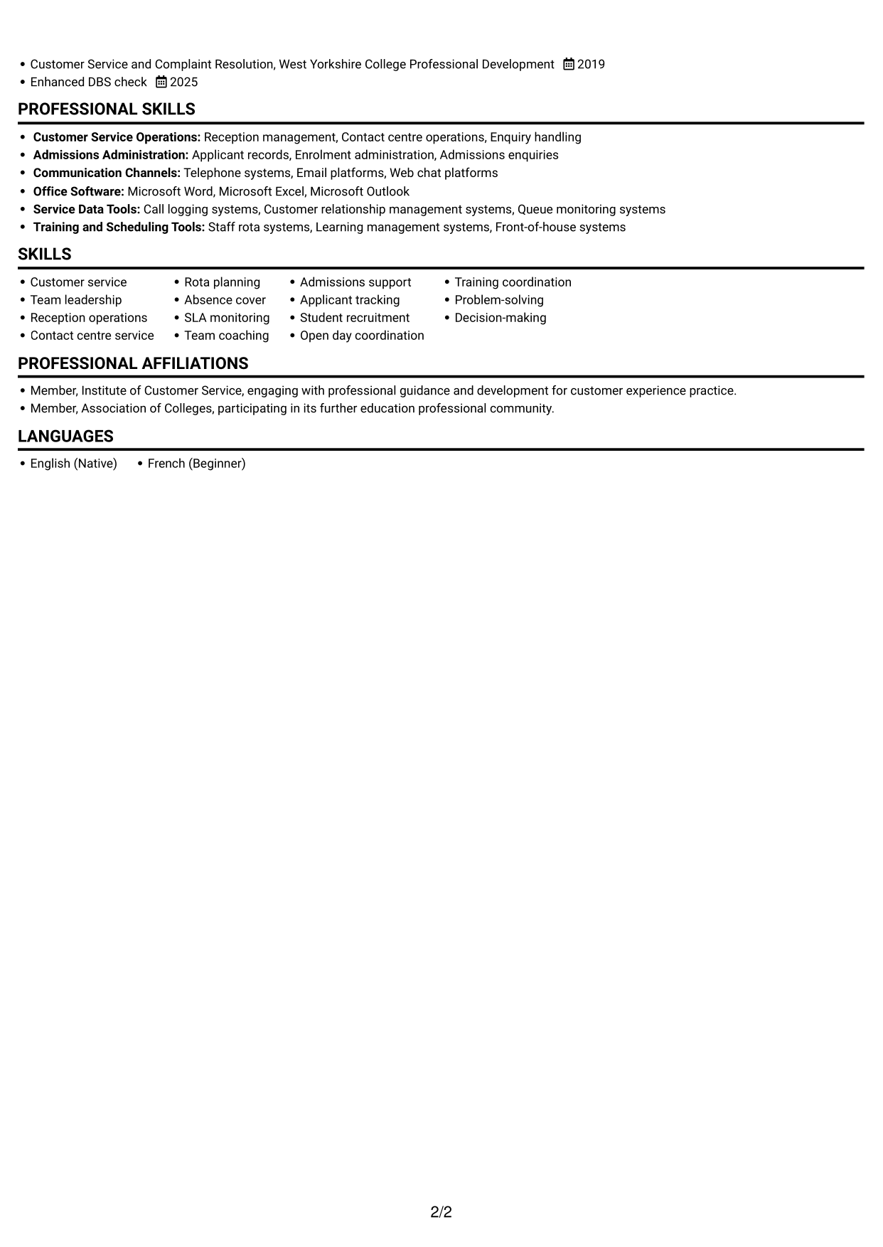 CV example — page 2