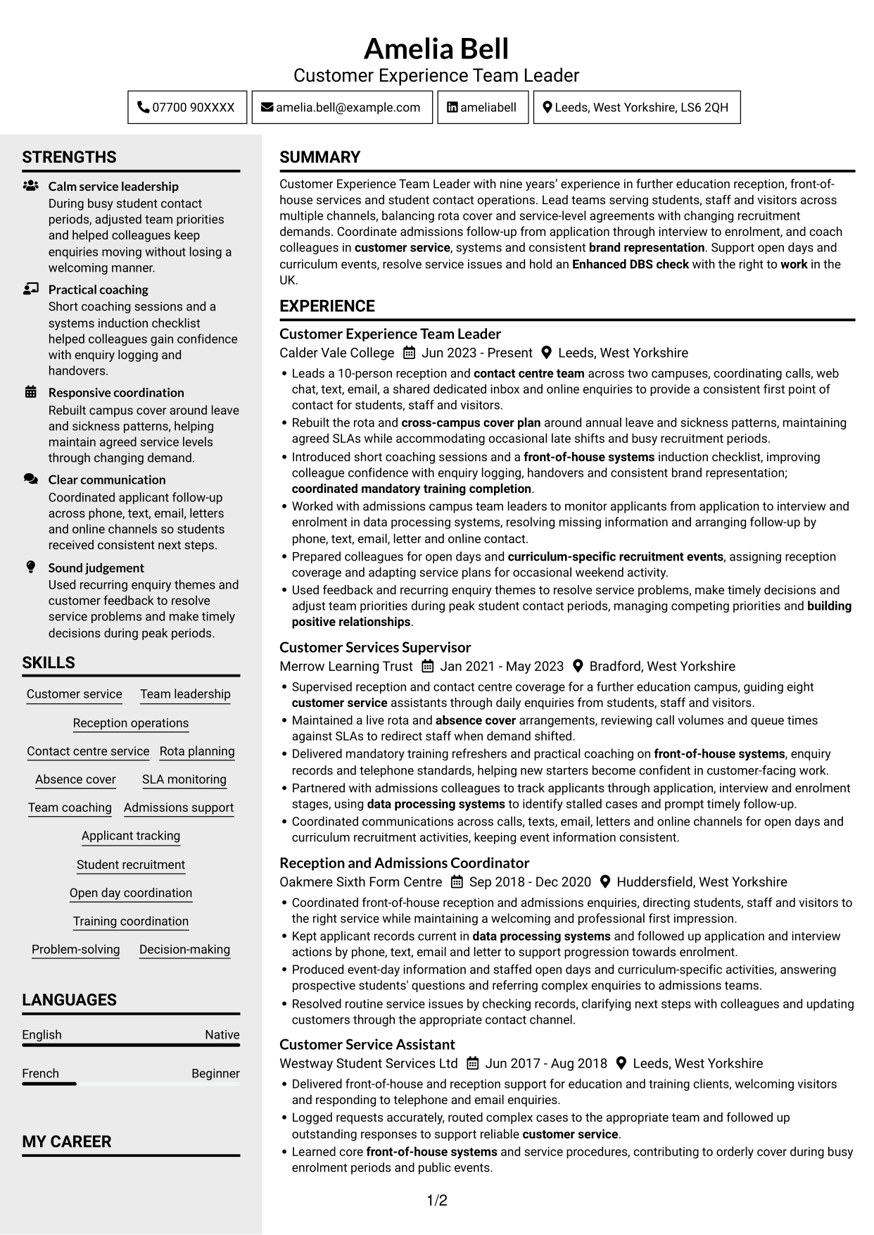 CV example — page 1