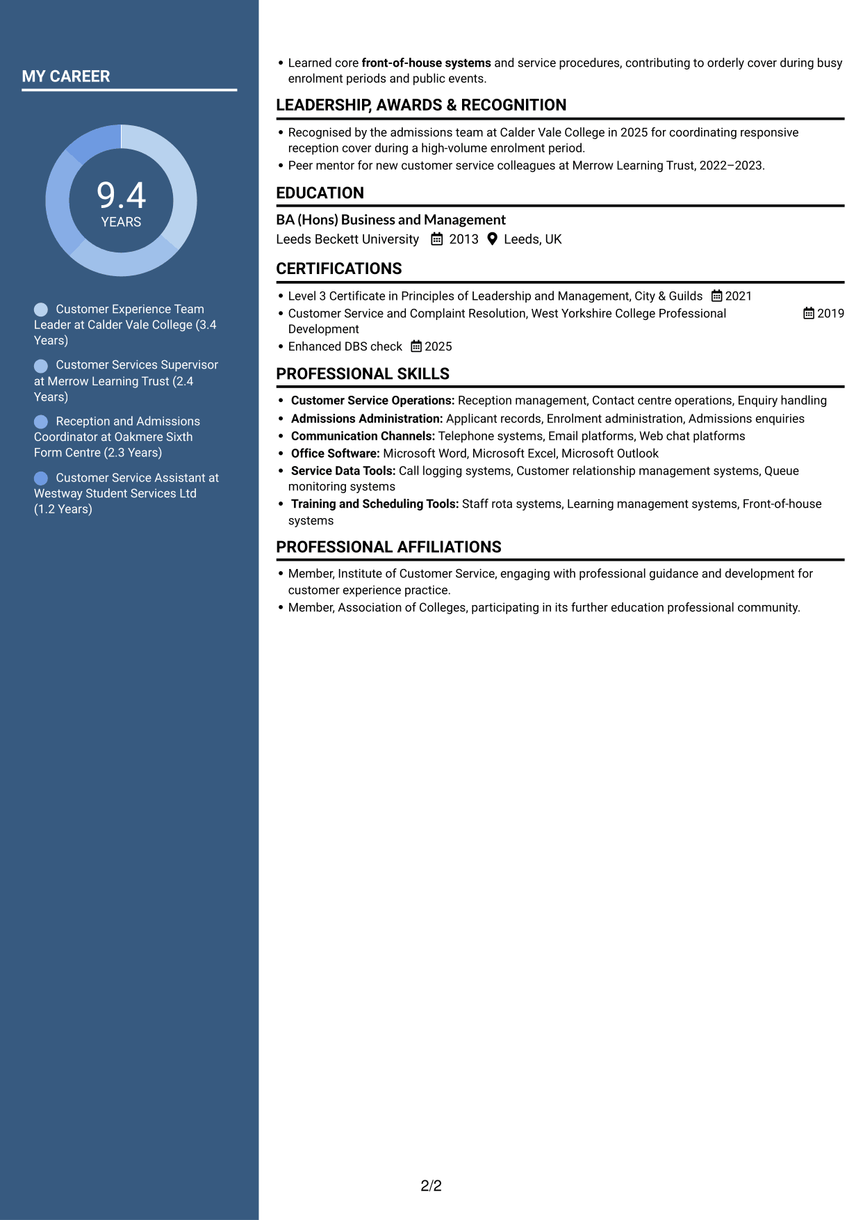 CV example — page 2