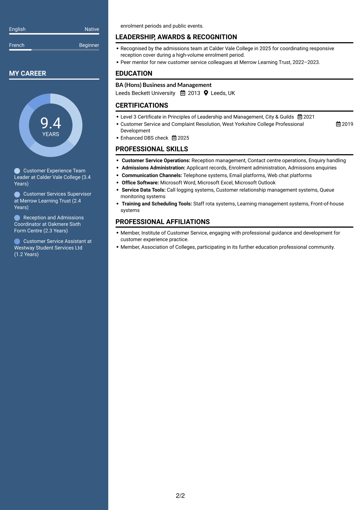 CV example — page 2