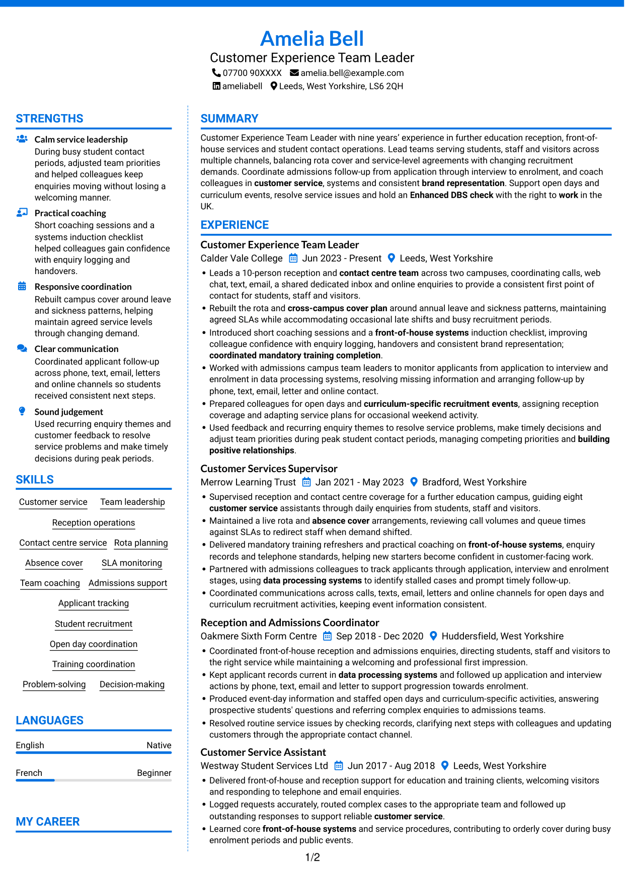CV example — page 1