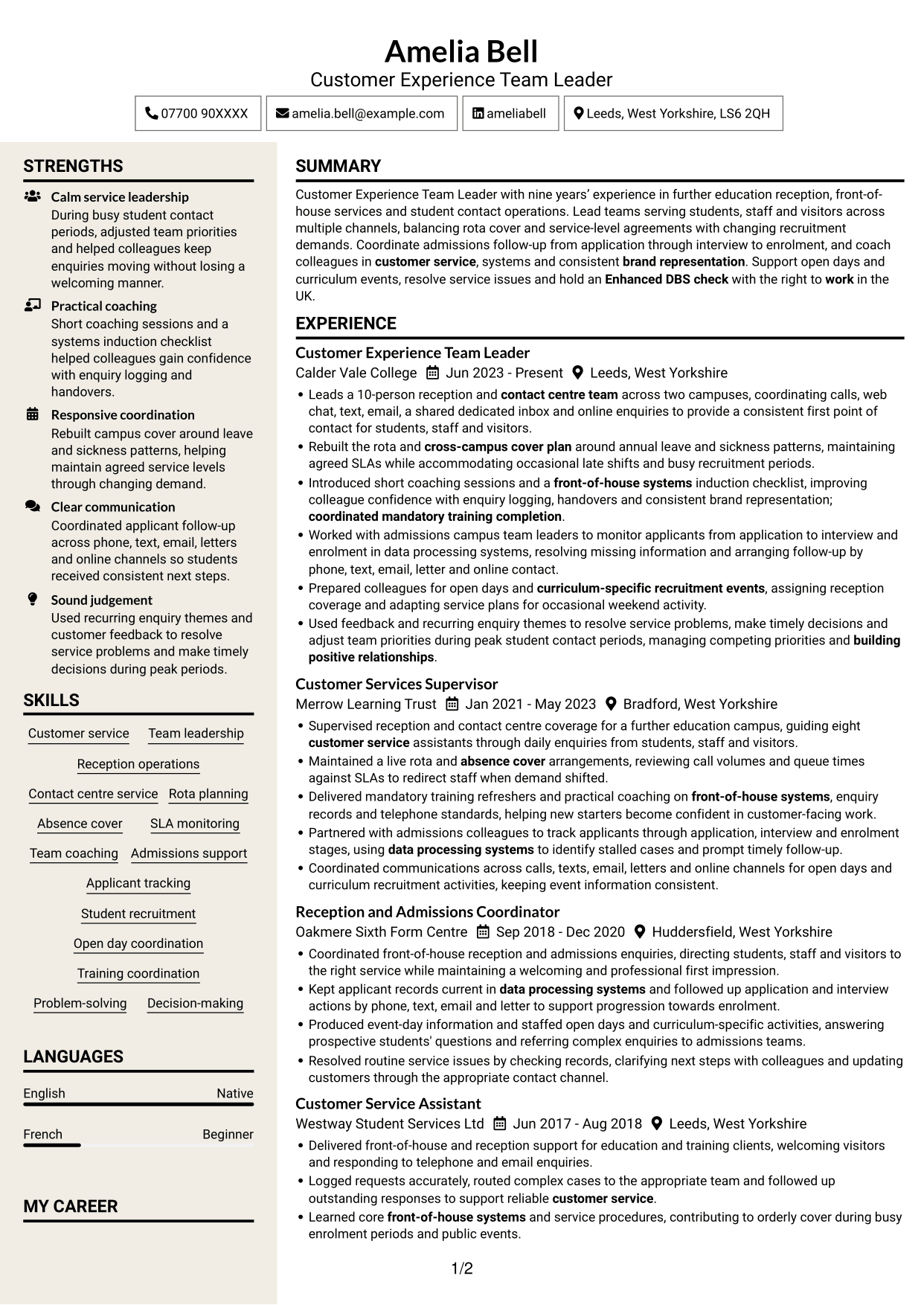CV example — page 1