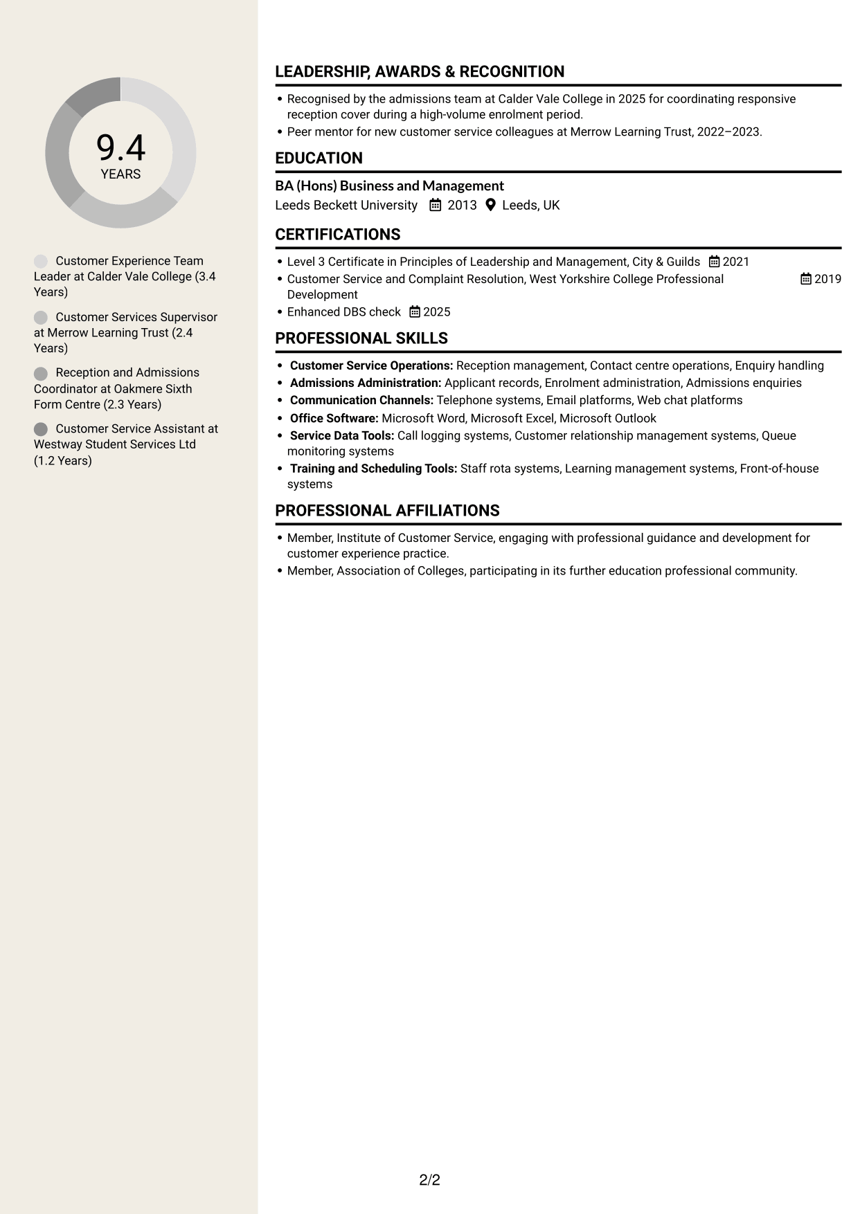 CV example — page 2