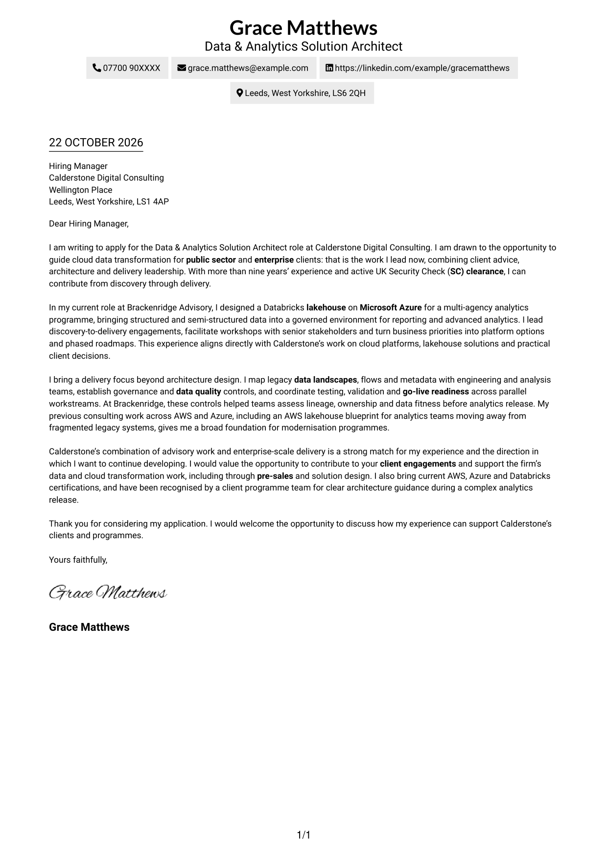 Cover letter example — page 1