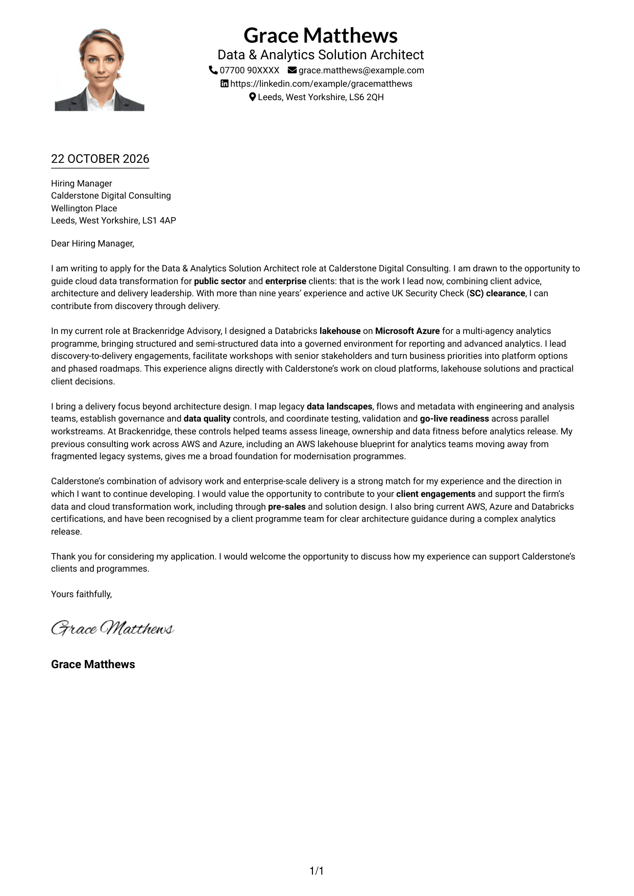 Cover letter example — page 1