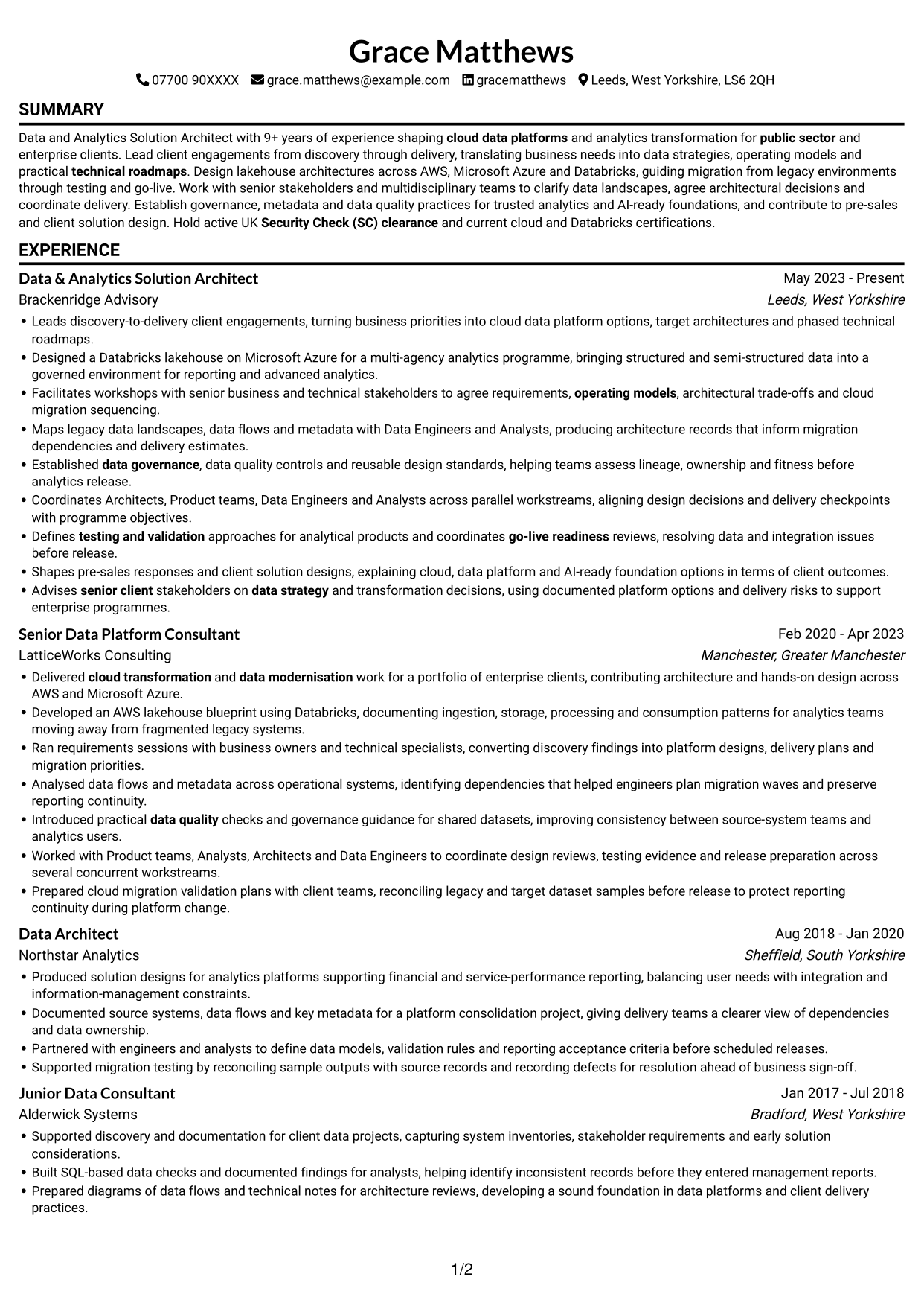 CV example — page 1