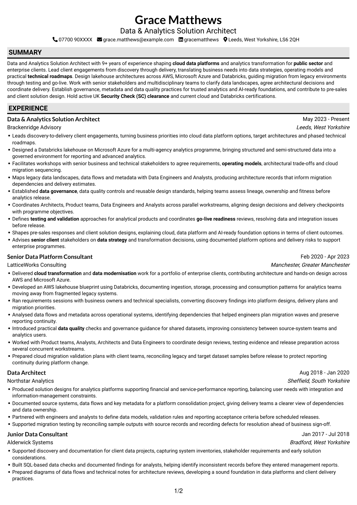 CV example — page 1