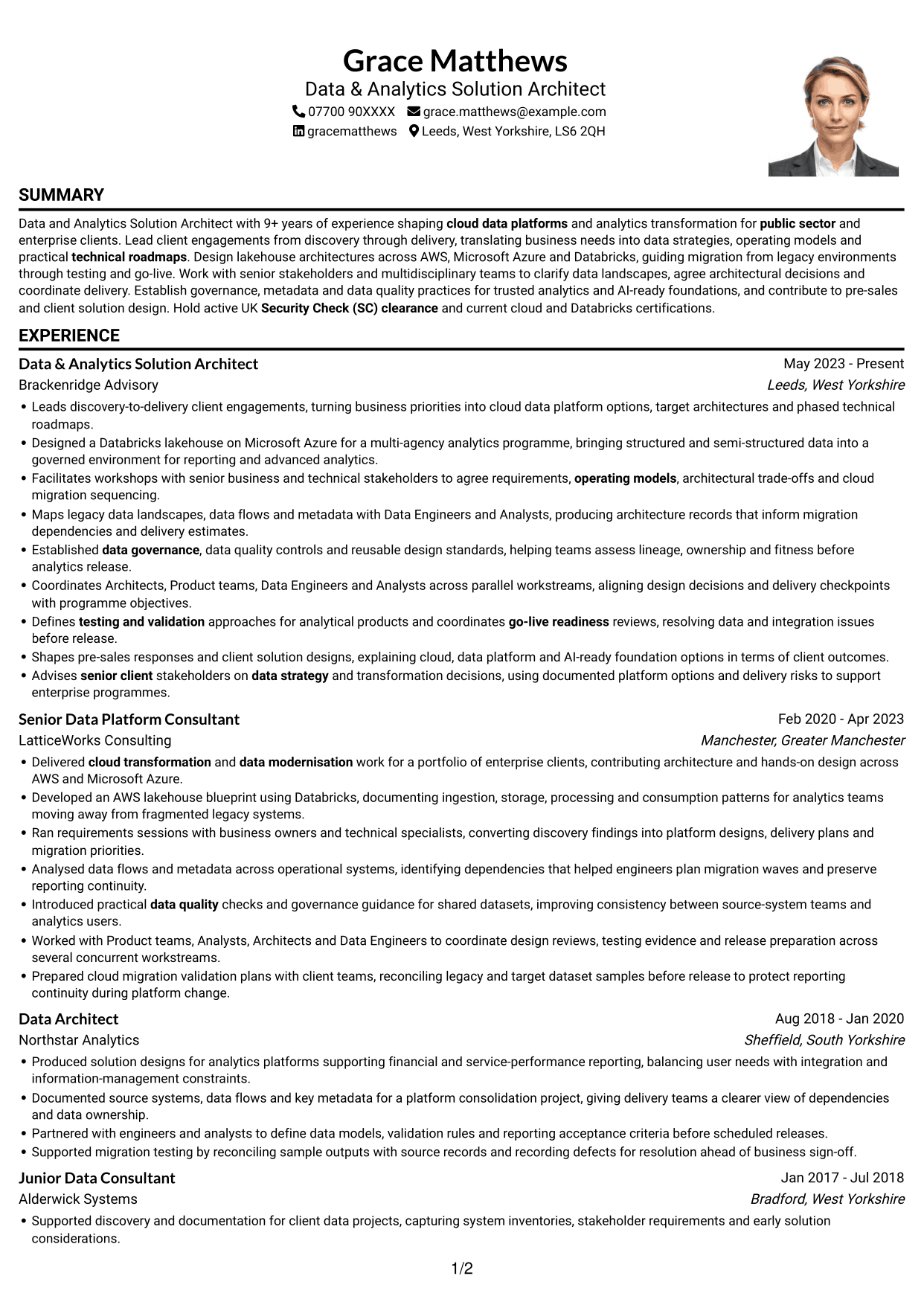 CV example — page 1