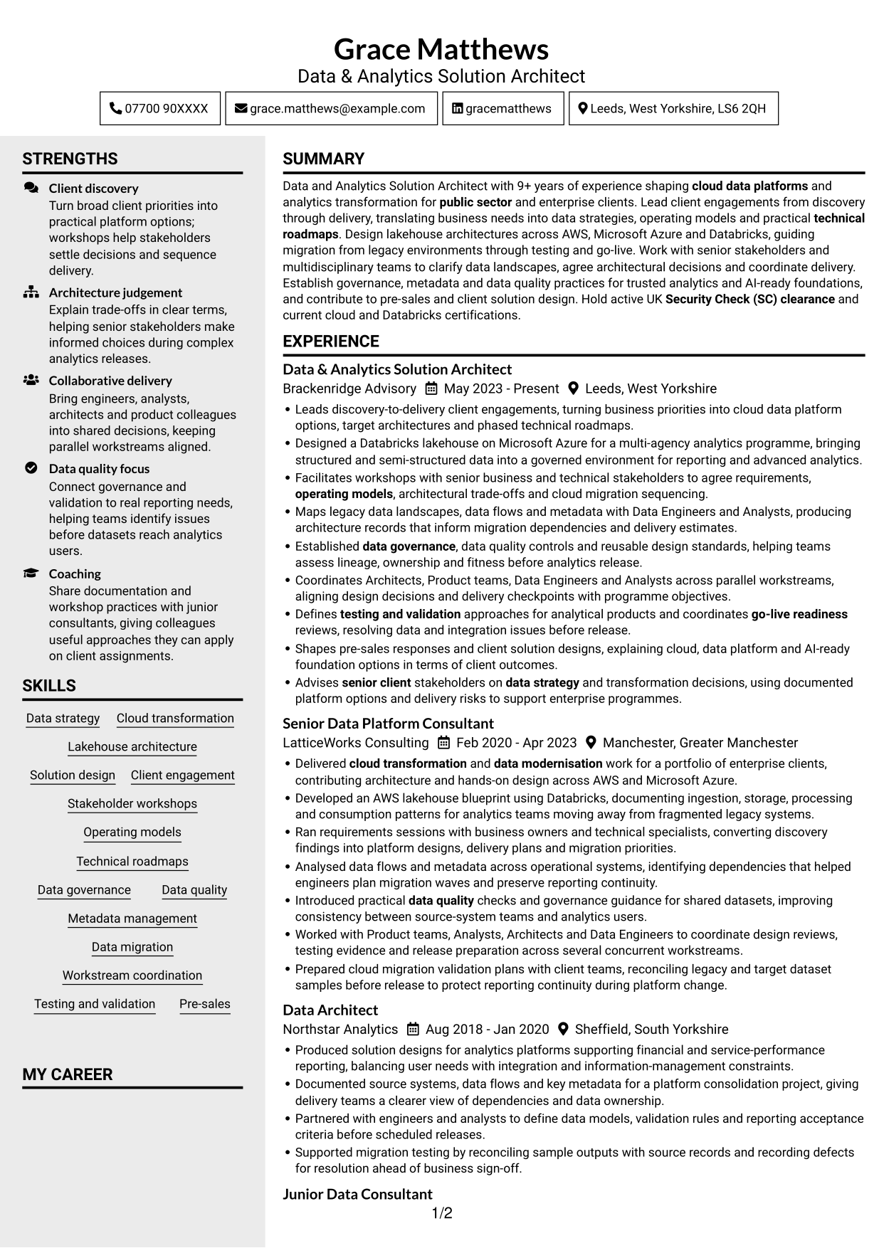 CV example — page 1