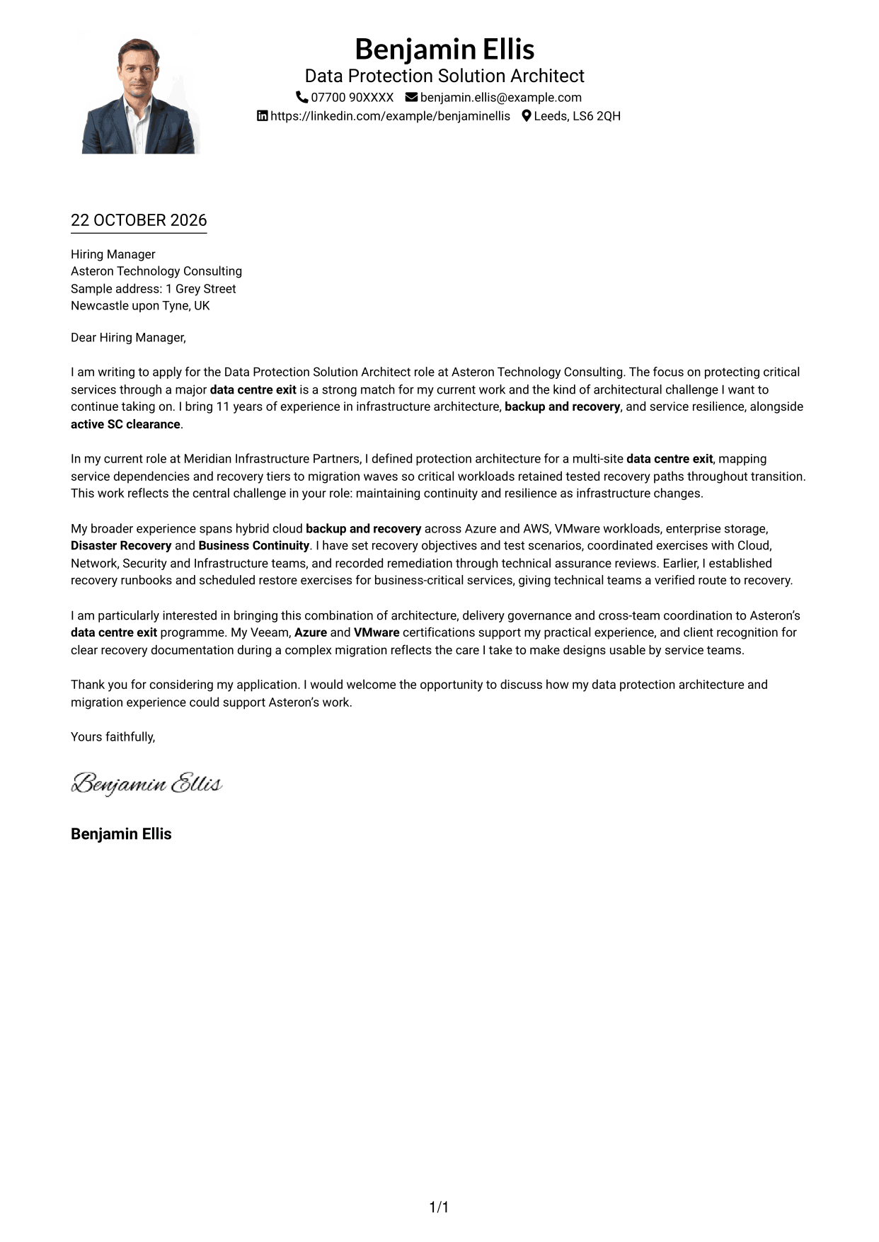 Cover letter example — page 1