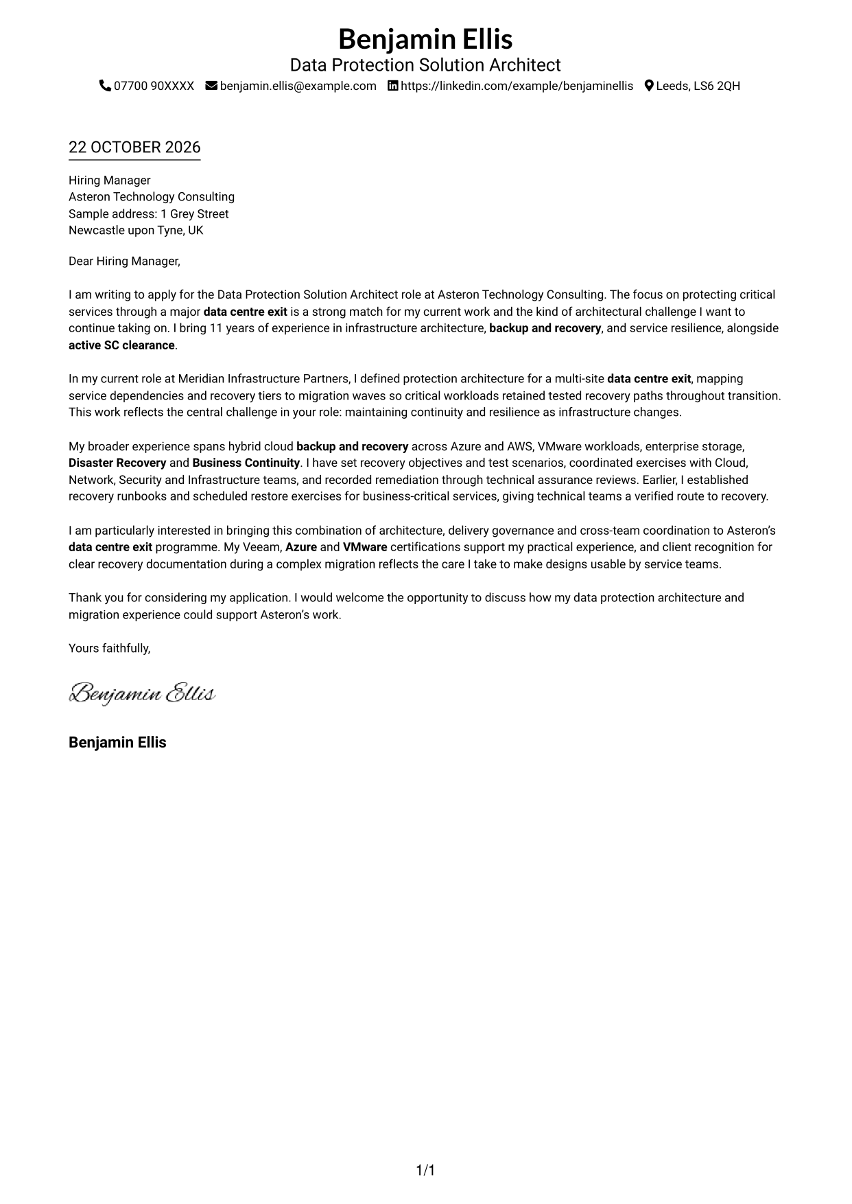 Cover letter example — page 1