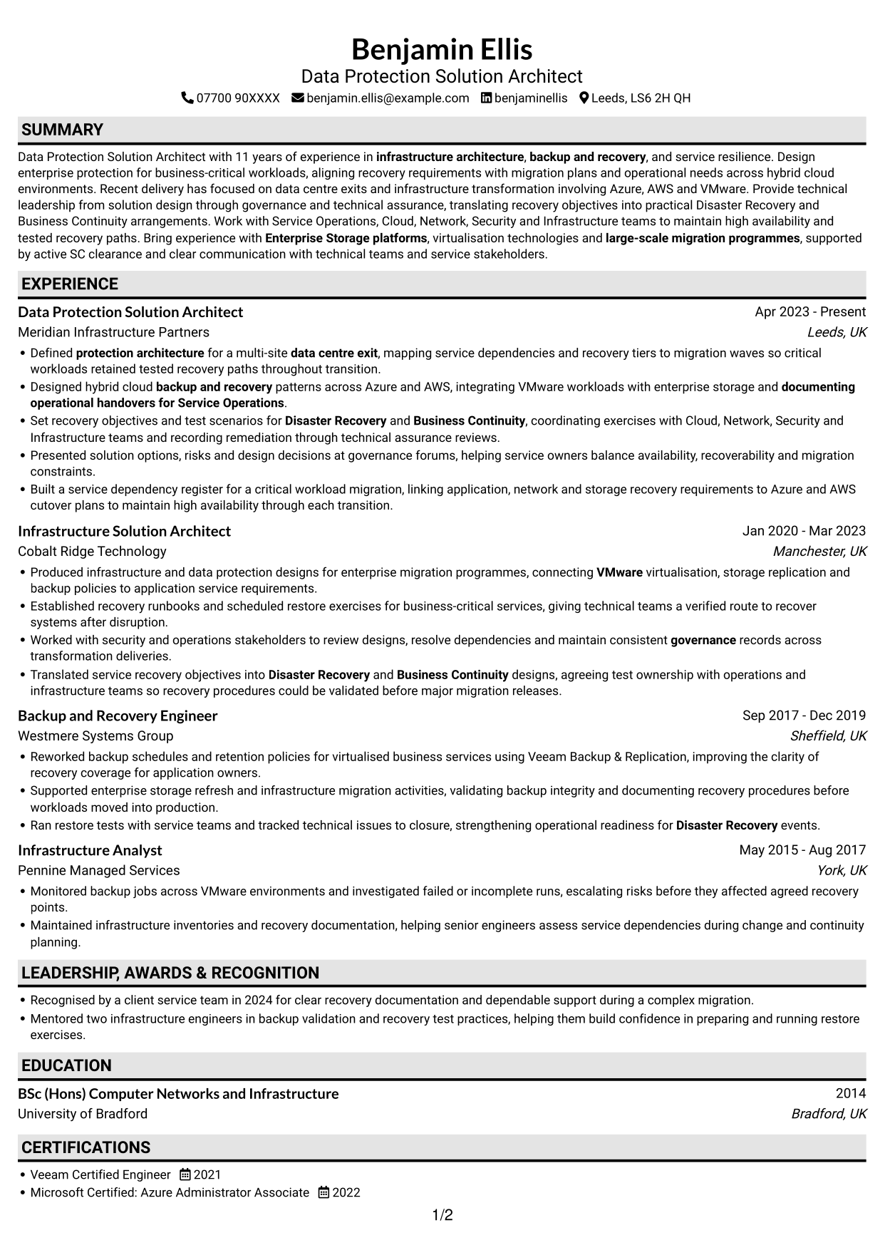 CV example — page 1
