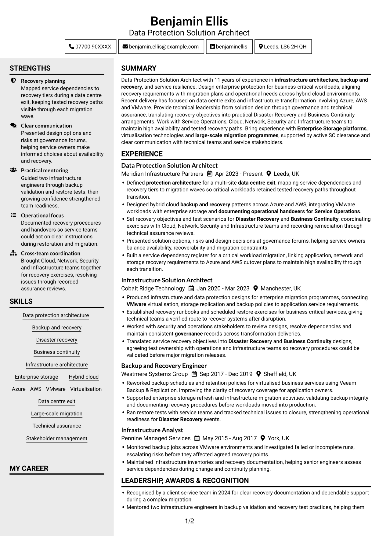 CV example — page 1