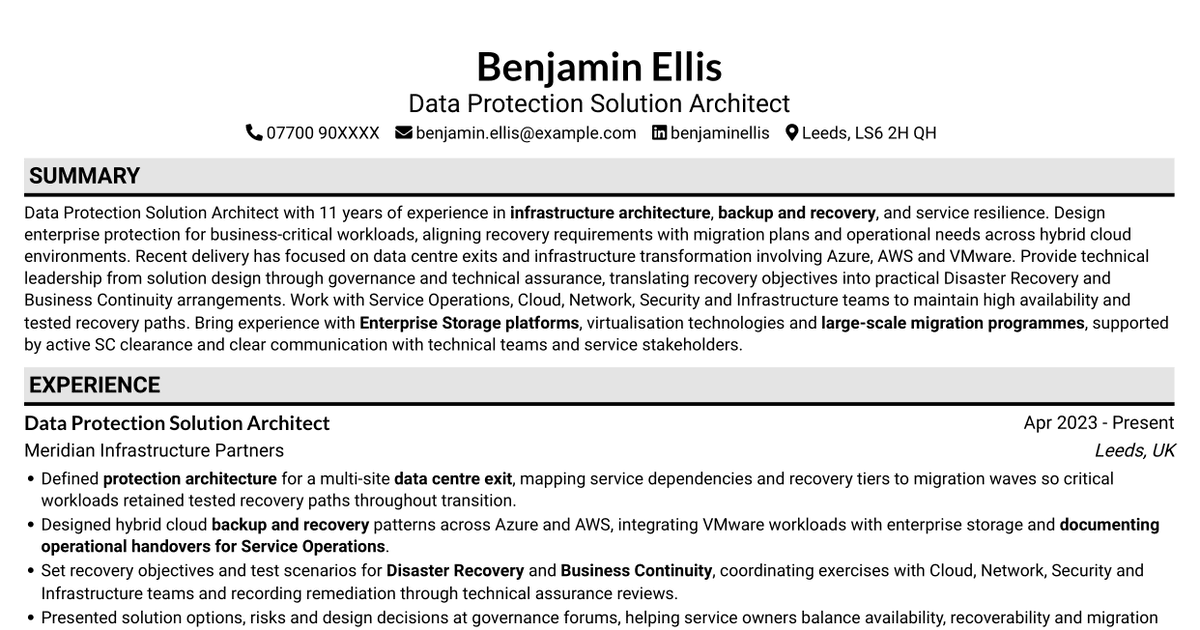 7 Data Protection Solution Architect CV Templates with Example