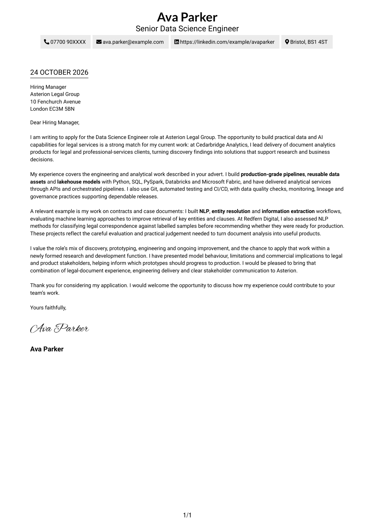 Cover letter example — page 1
