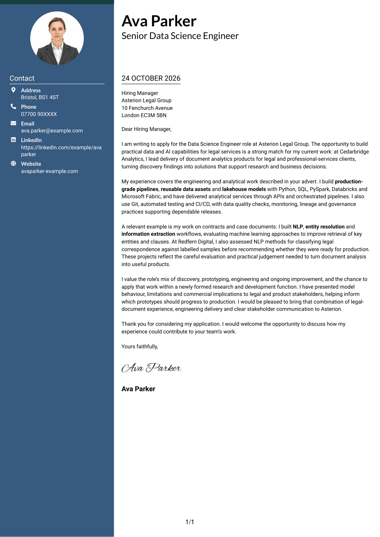 Cover letter example — page 1