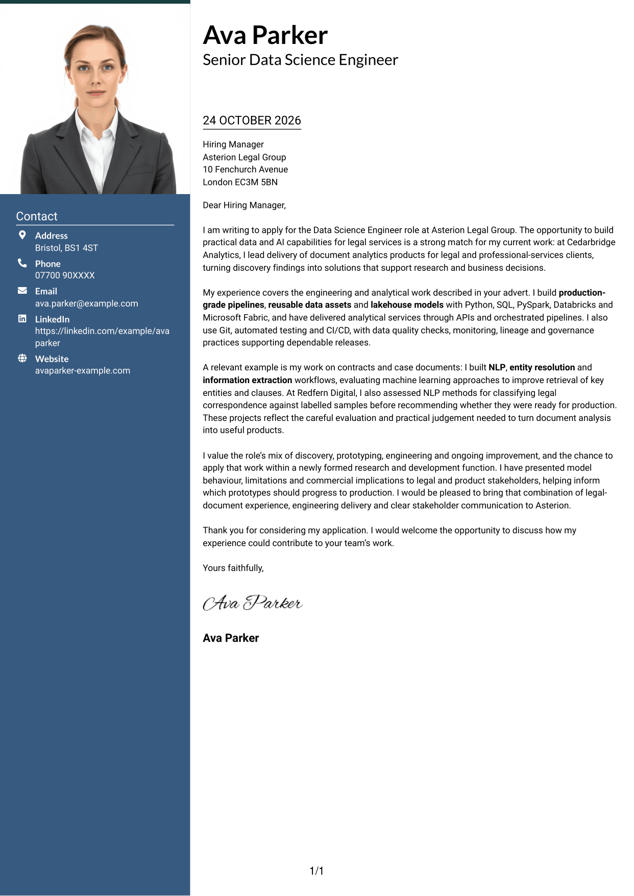 Cover letter example — page 1