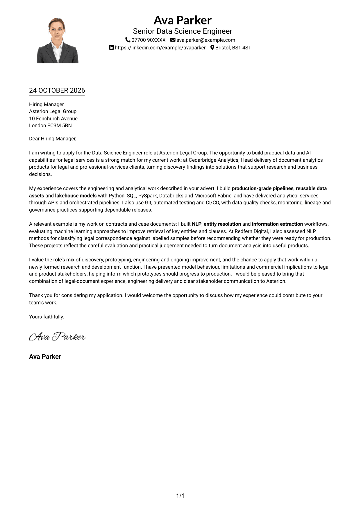 Cover letter example — page 1