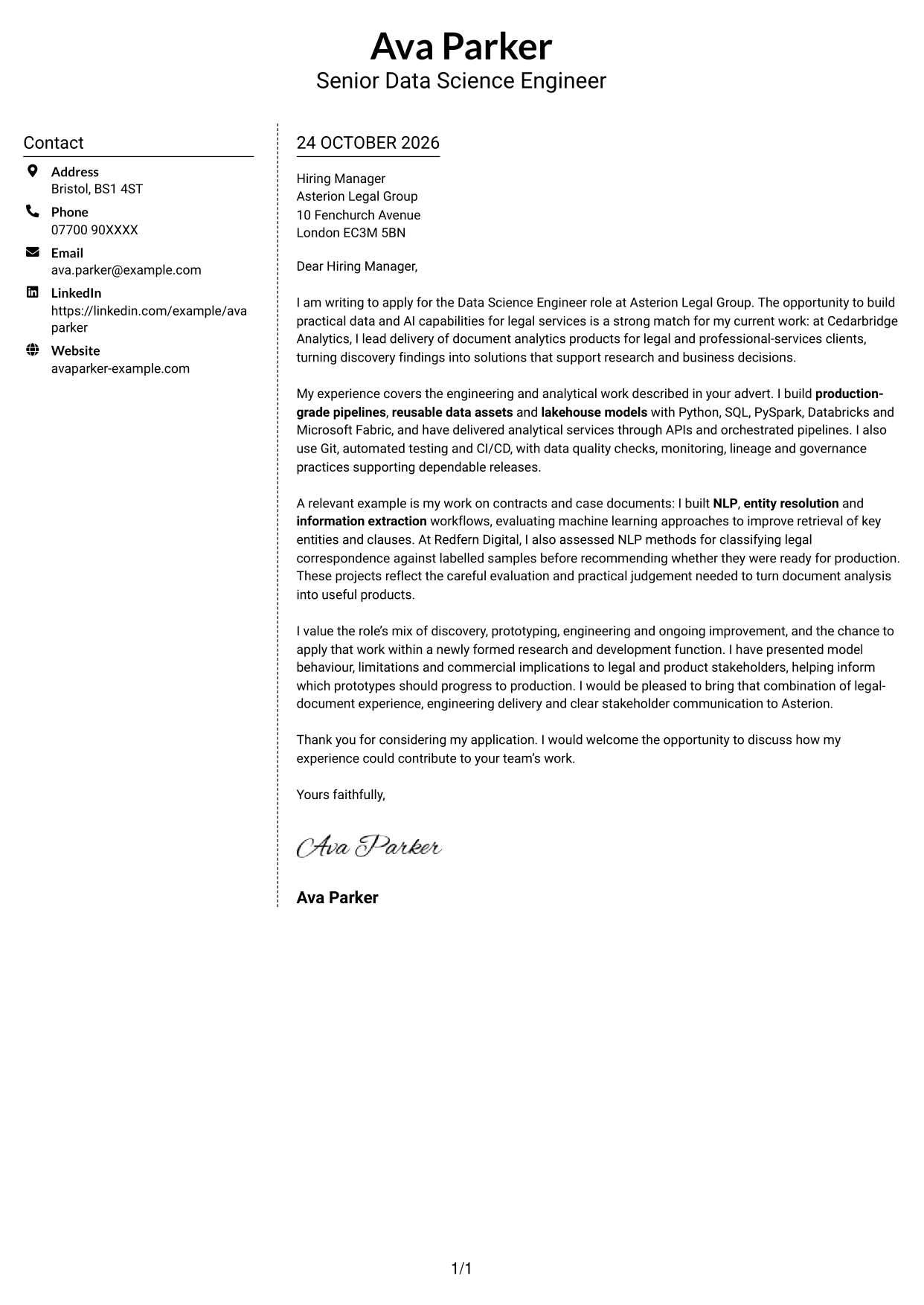 Cover letter example — page 1