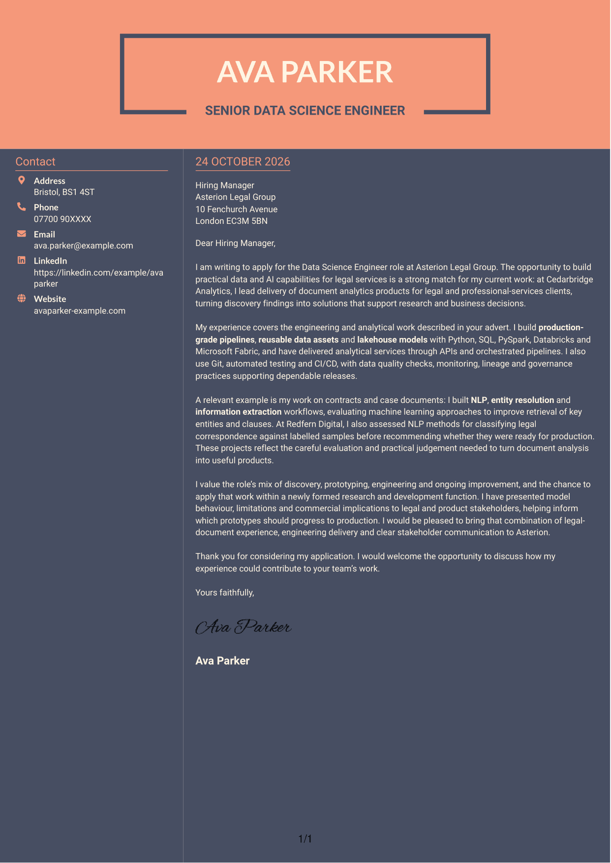 Cover letter example — page 1
