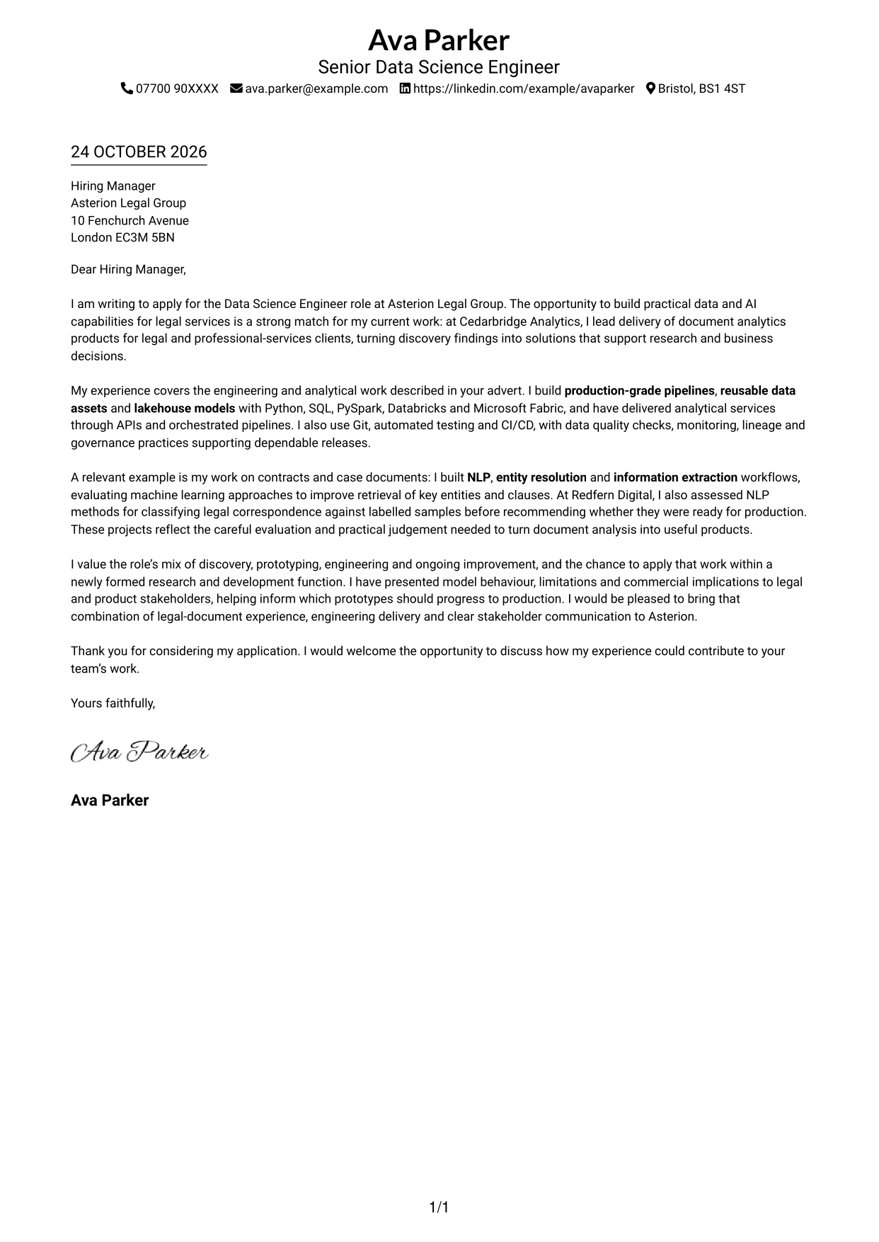 Cover letter example — page 1
