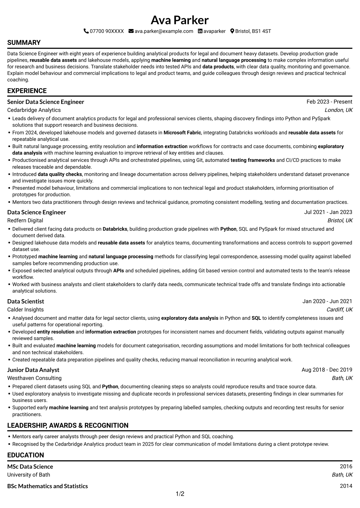 CV example — page 1