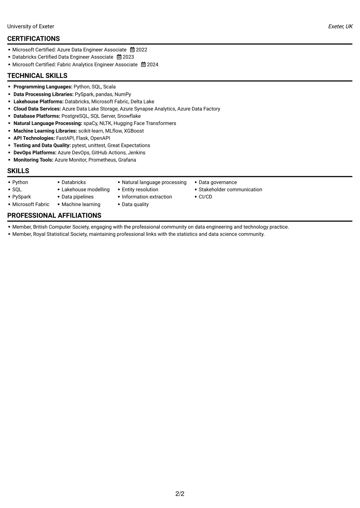CV example — page 2