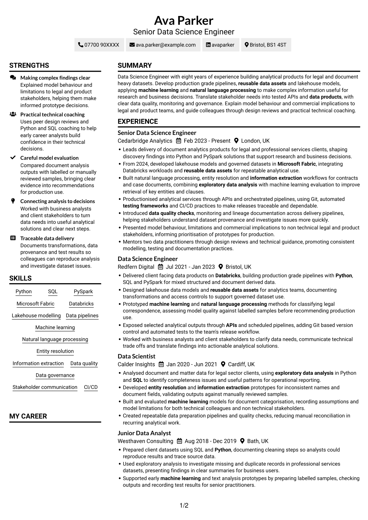 CV example — page 1