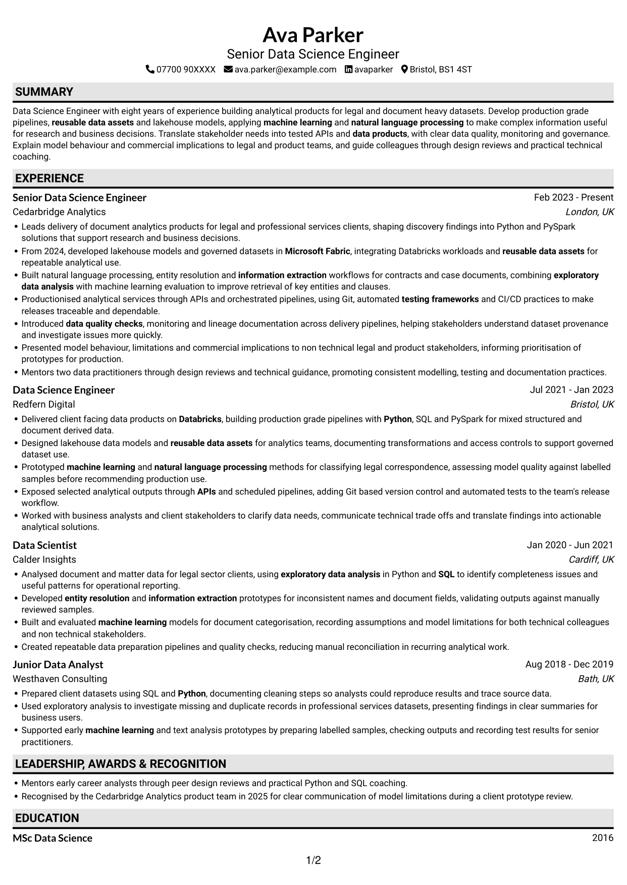 CV example — page 1