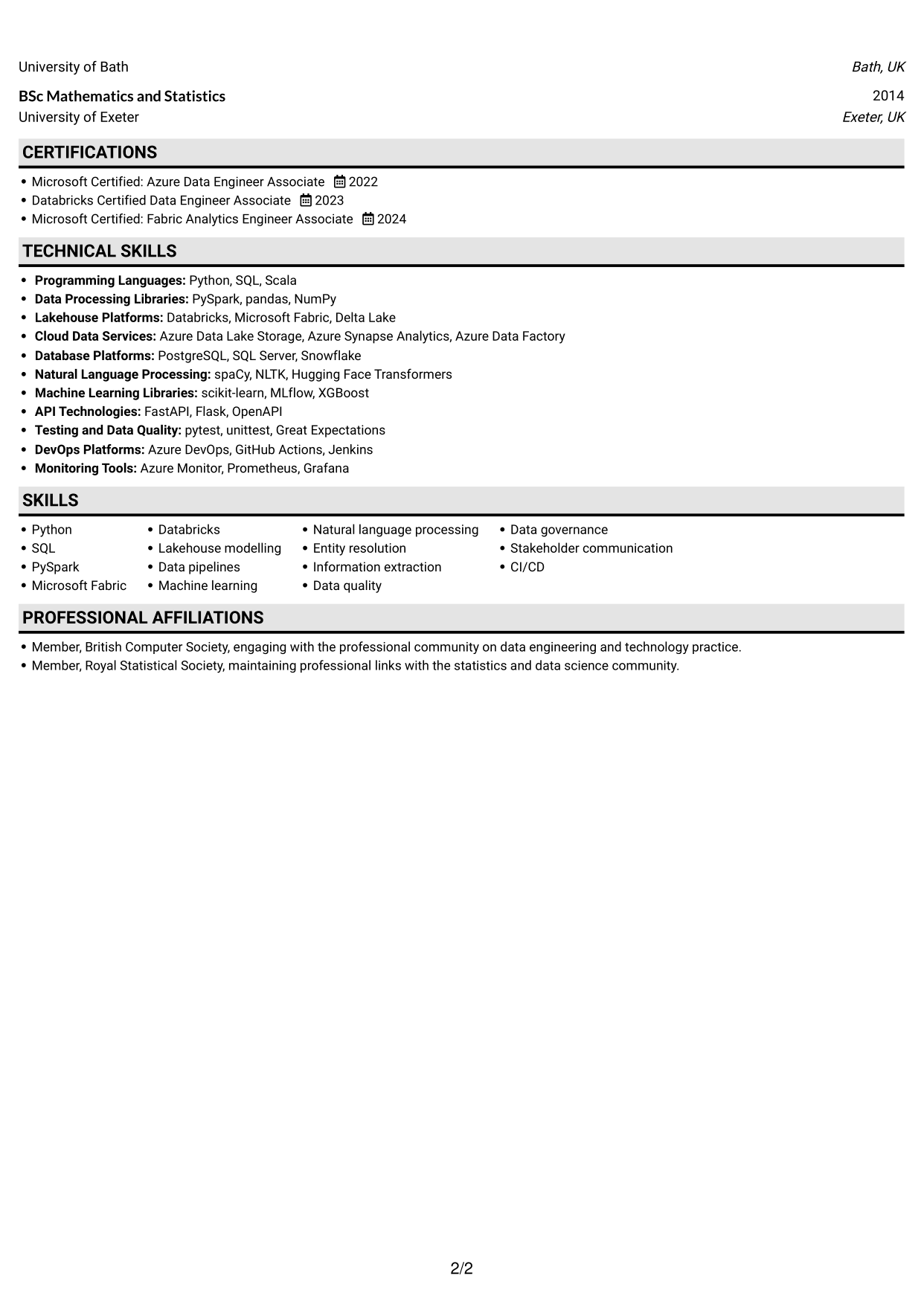 CV example — page 2