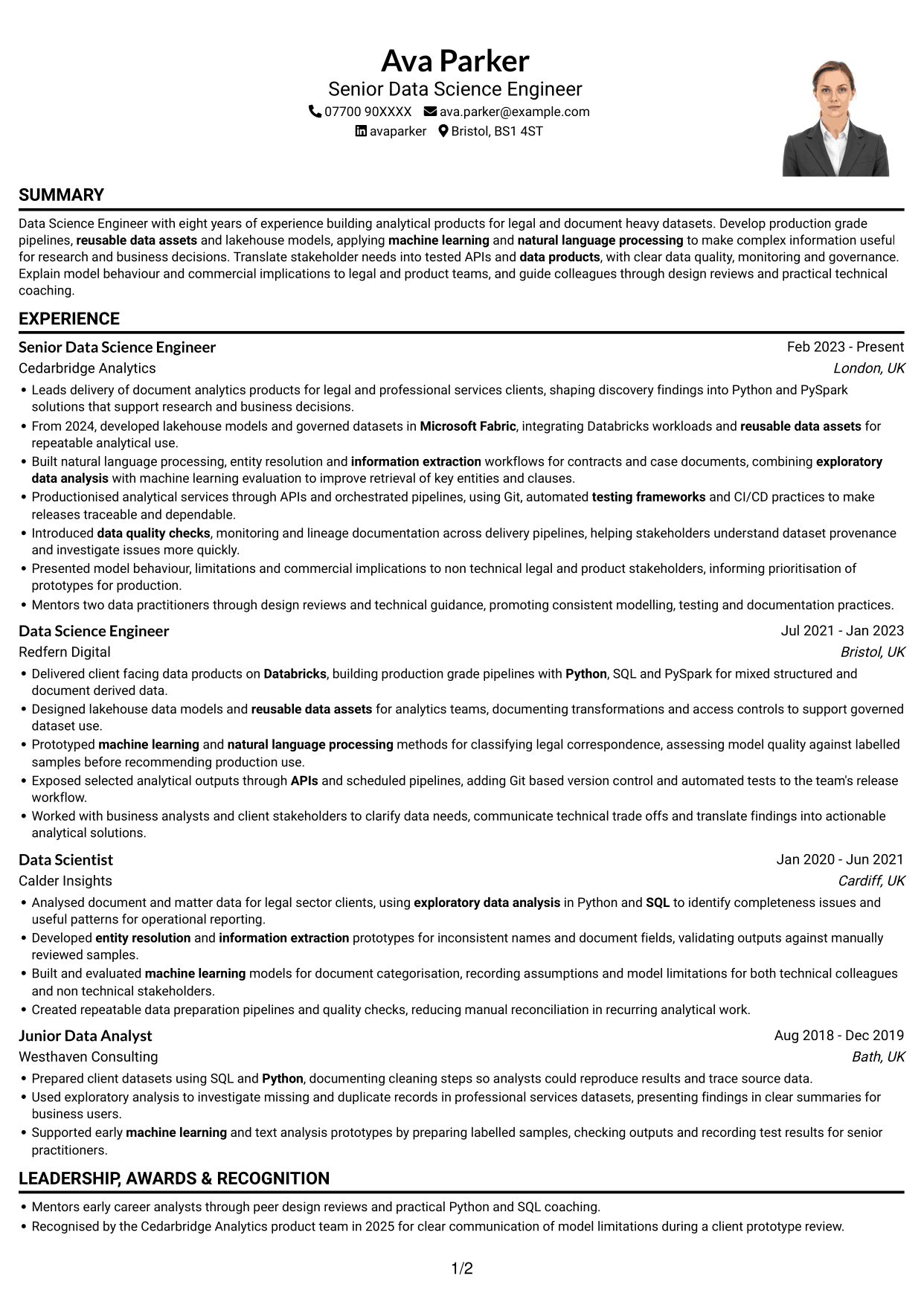 CV example — page 1