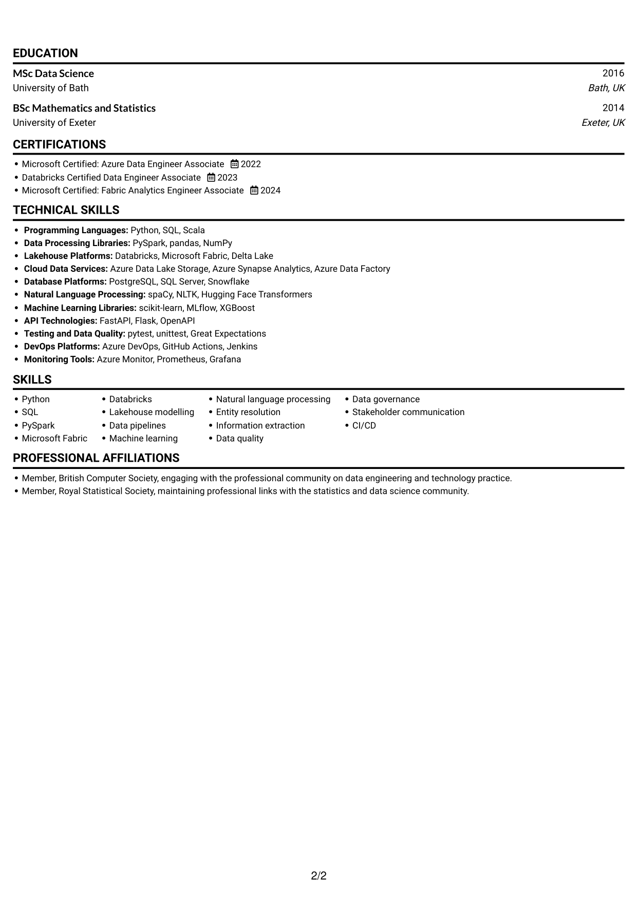 CV example — page 2