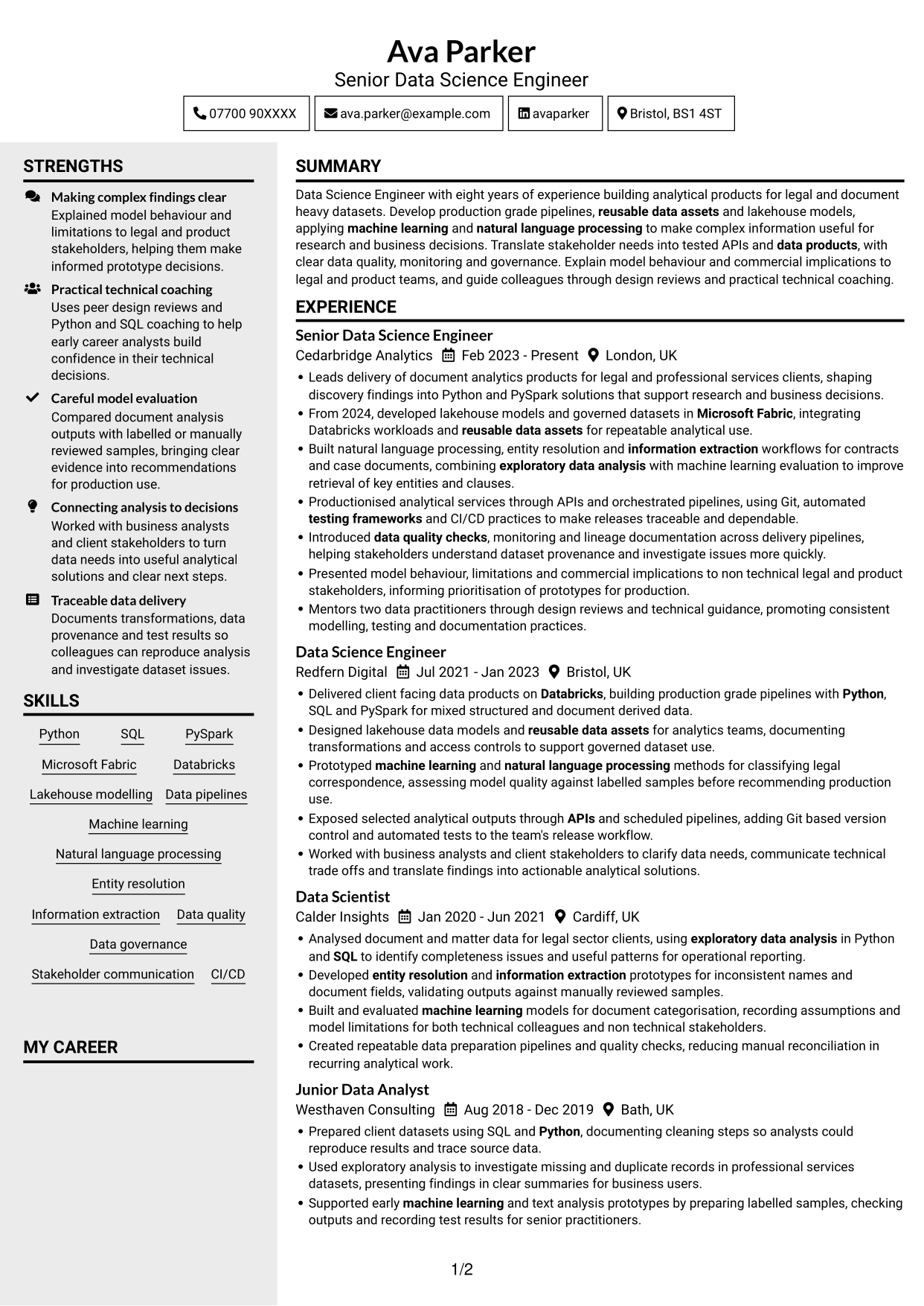 CV example — page 1