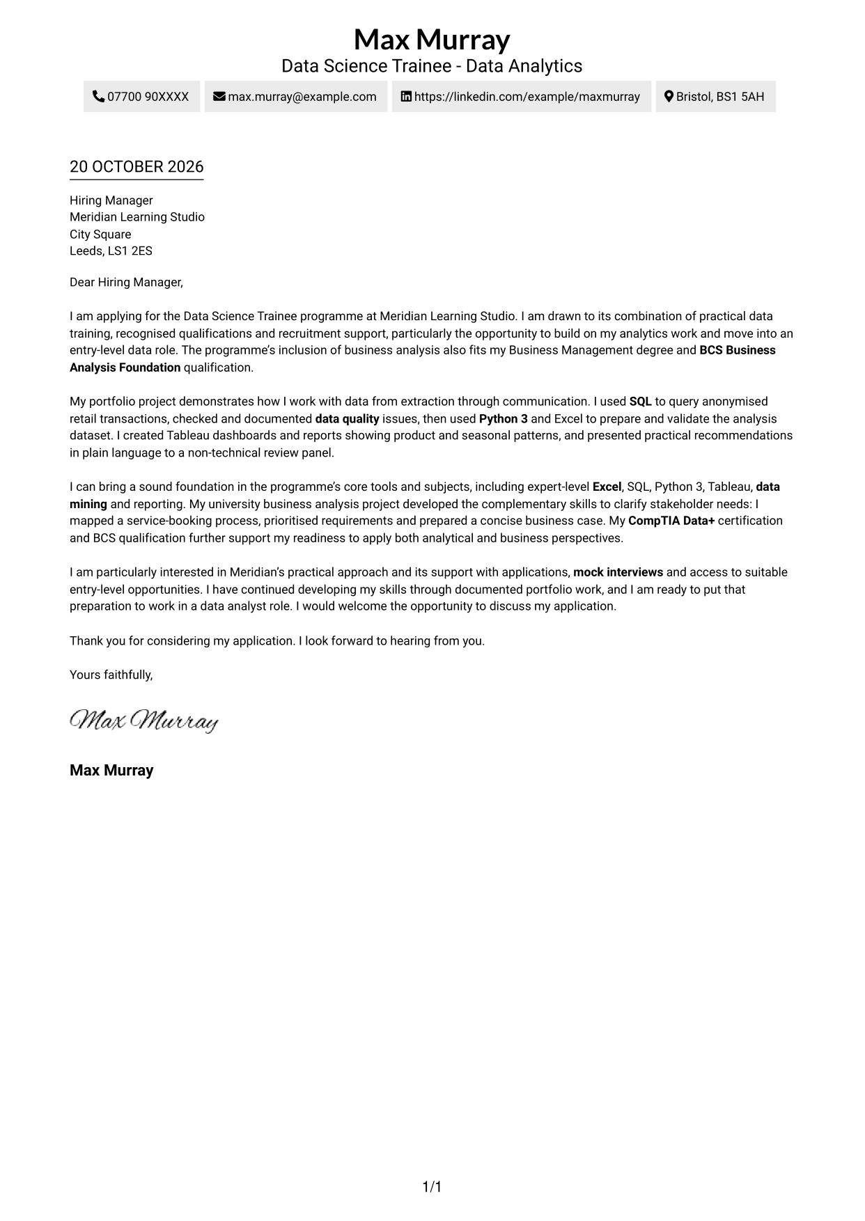 Cover letter example — page 1