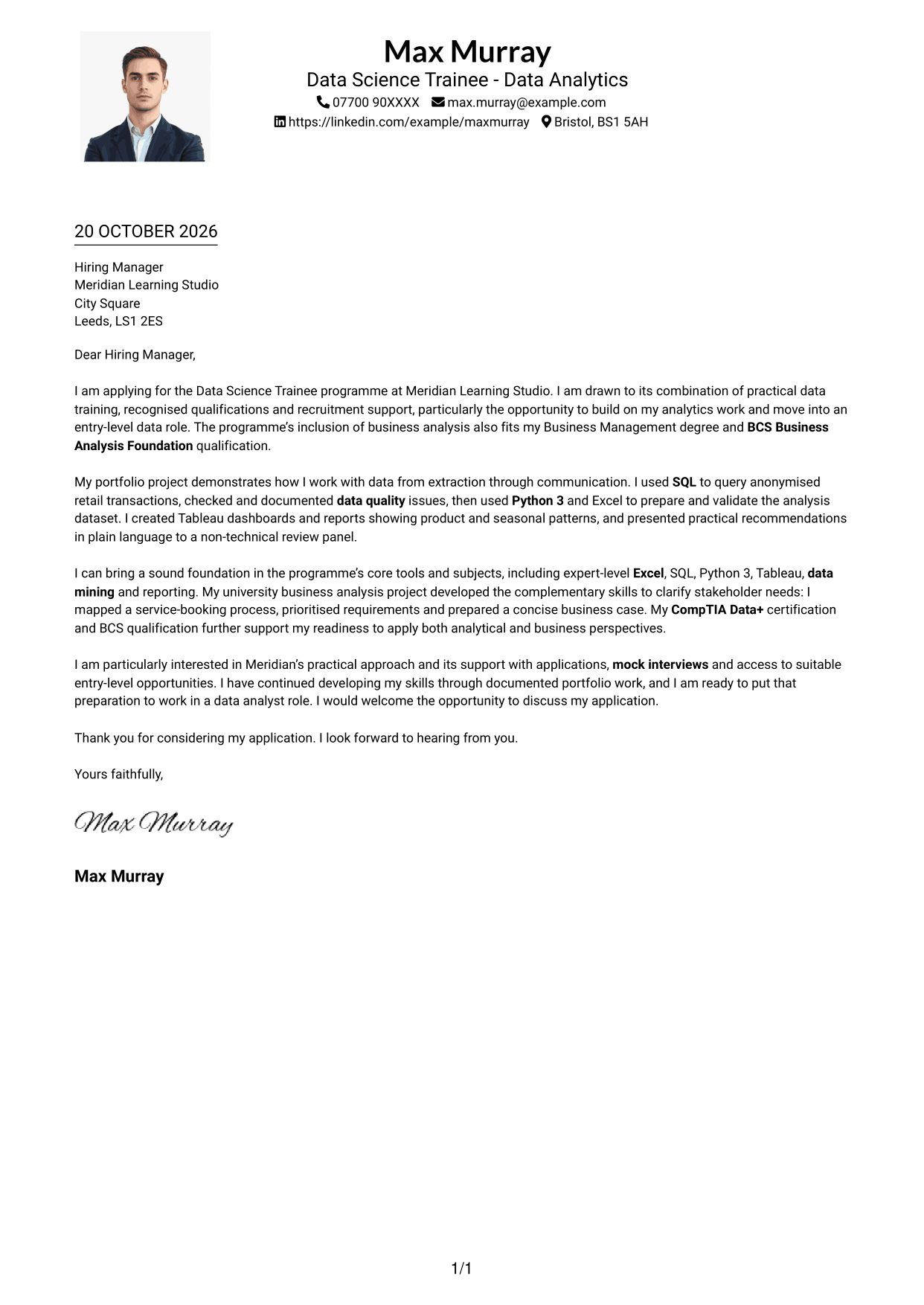 Cover letter example — page 1