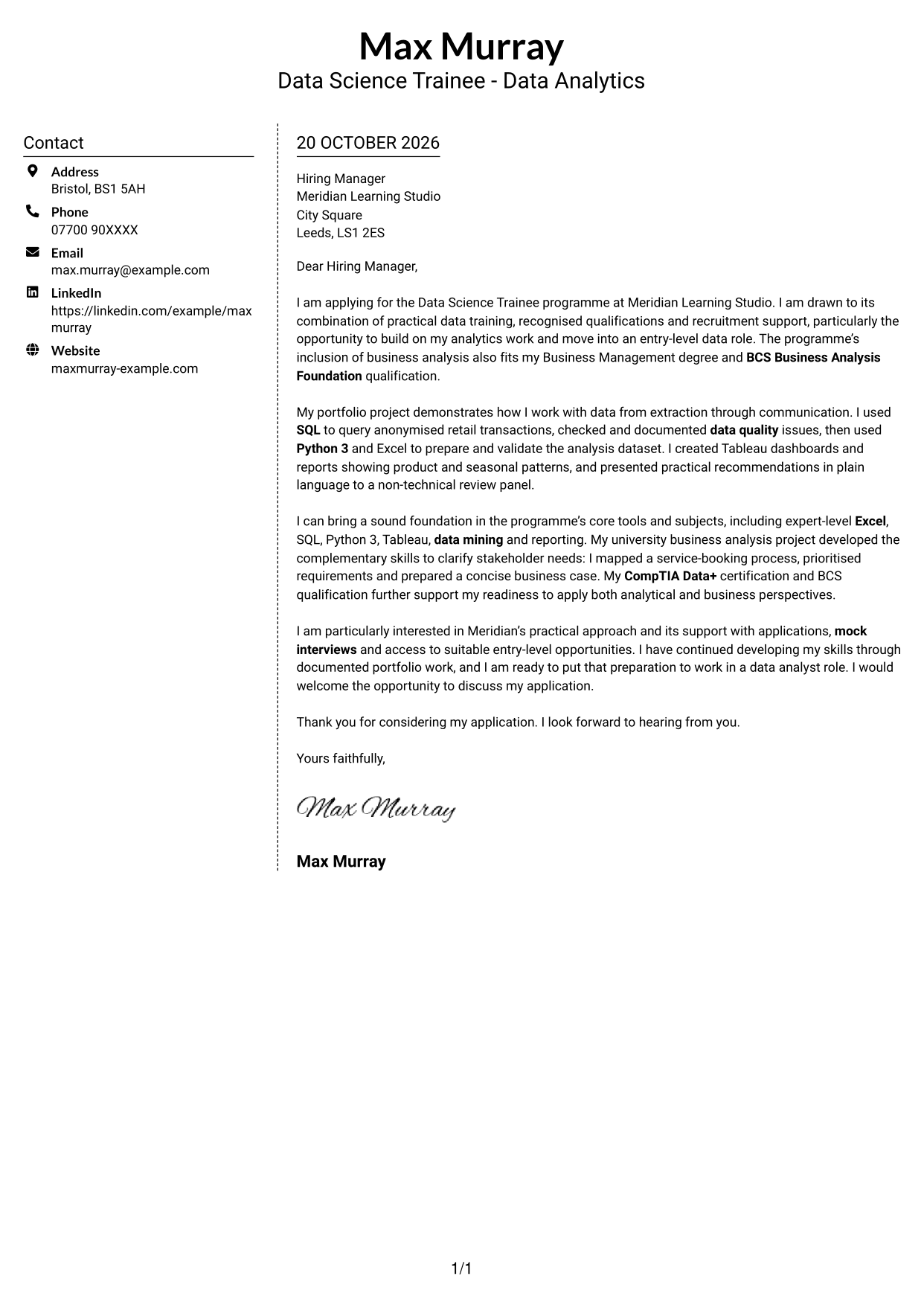 Cover letter example — page 1