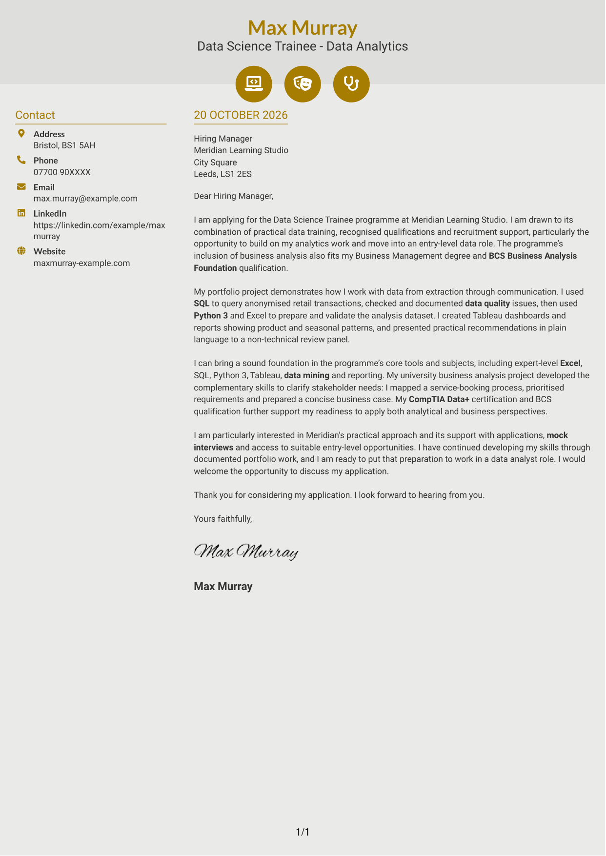 Cover letter example — page 1