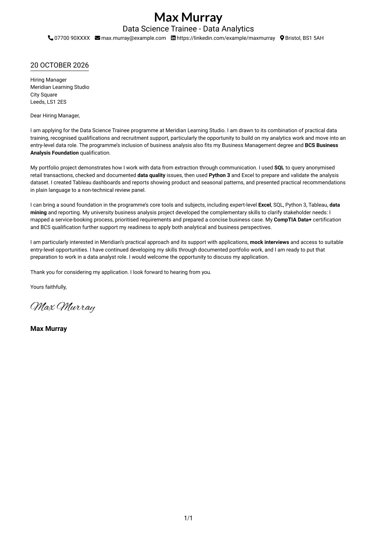 Cover letter example — page 1