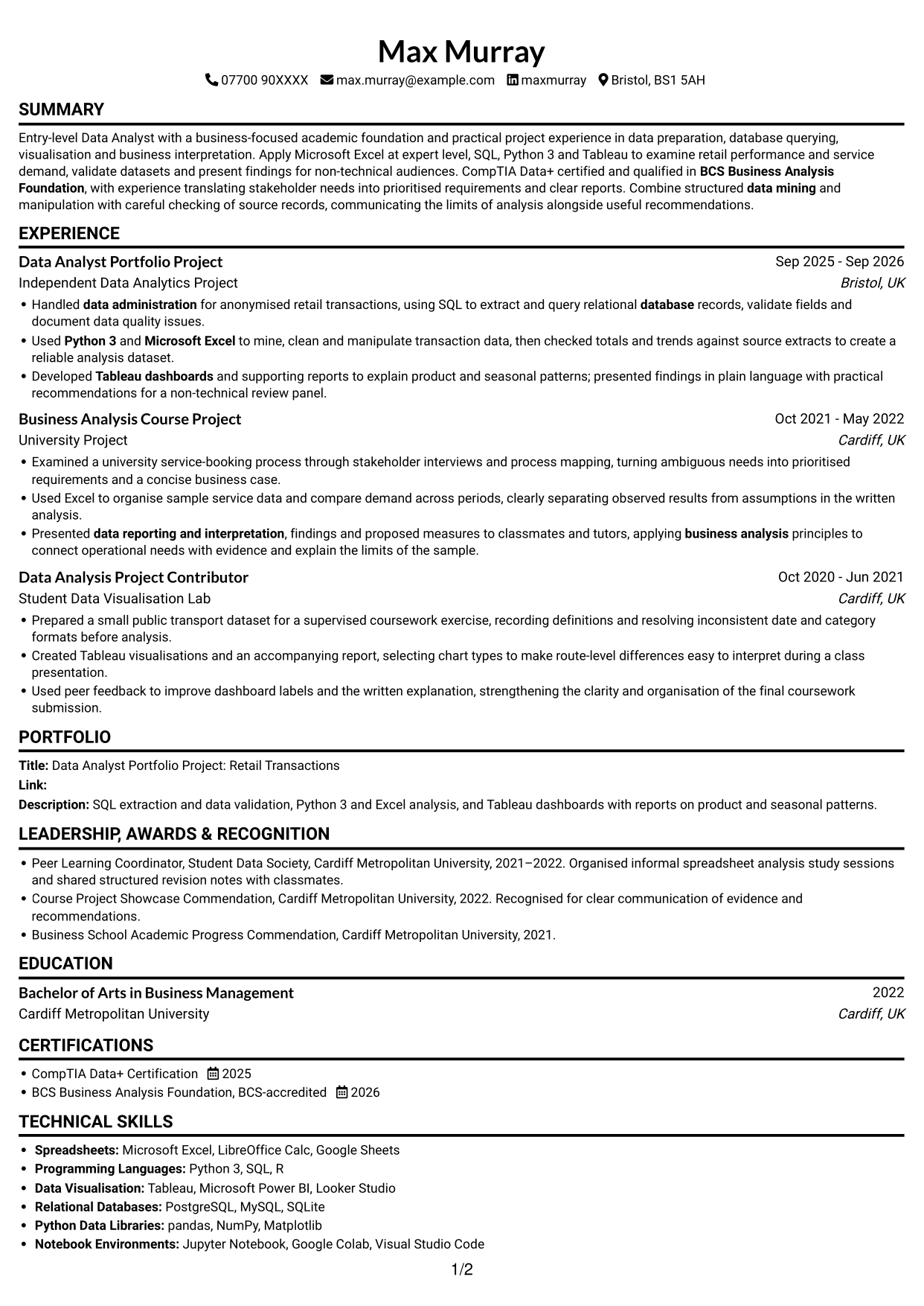CV example — page 1
