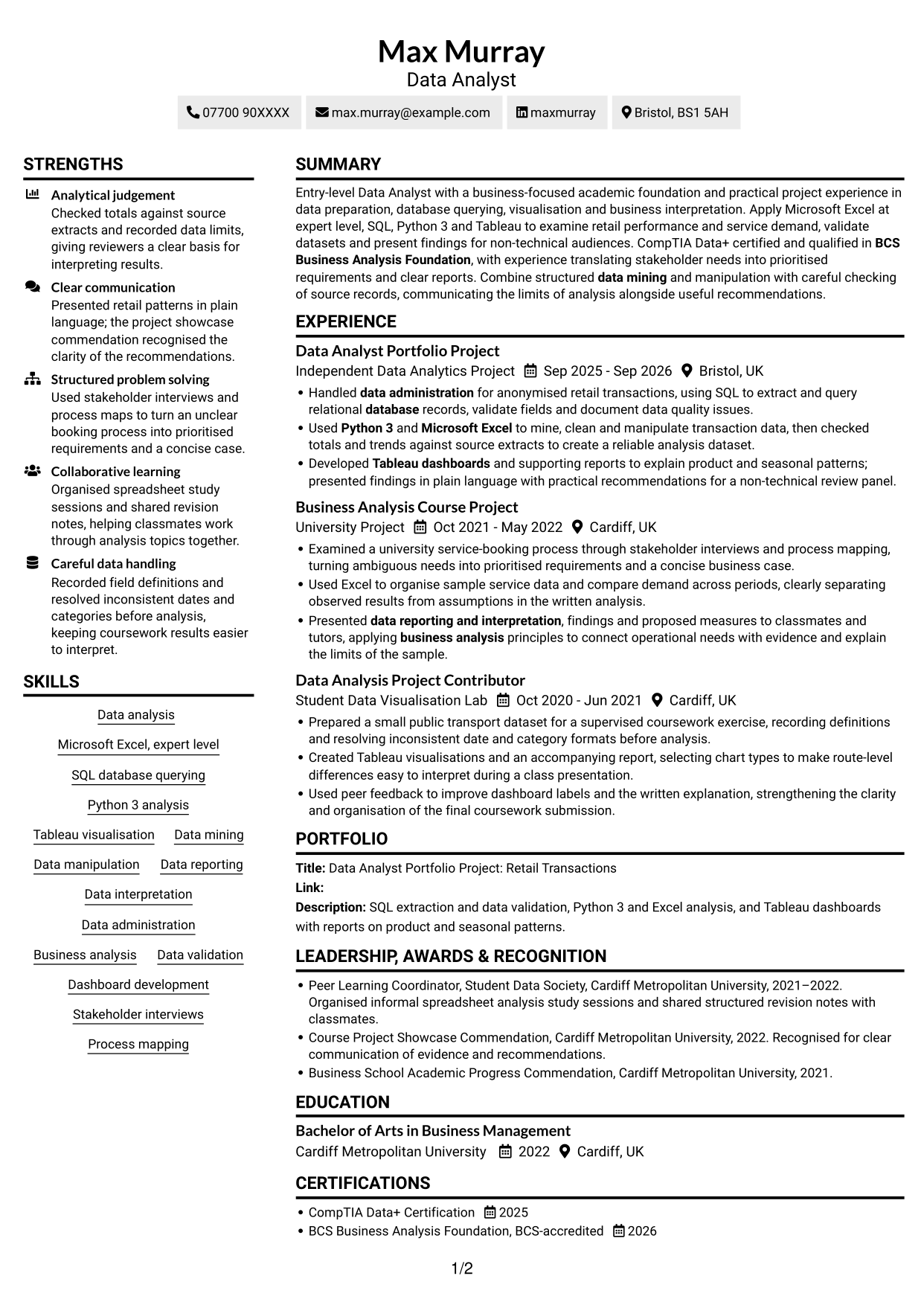 CV example — page 1