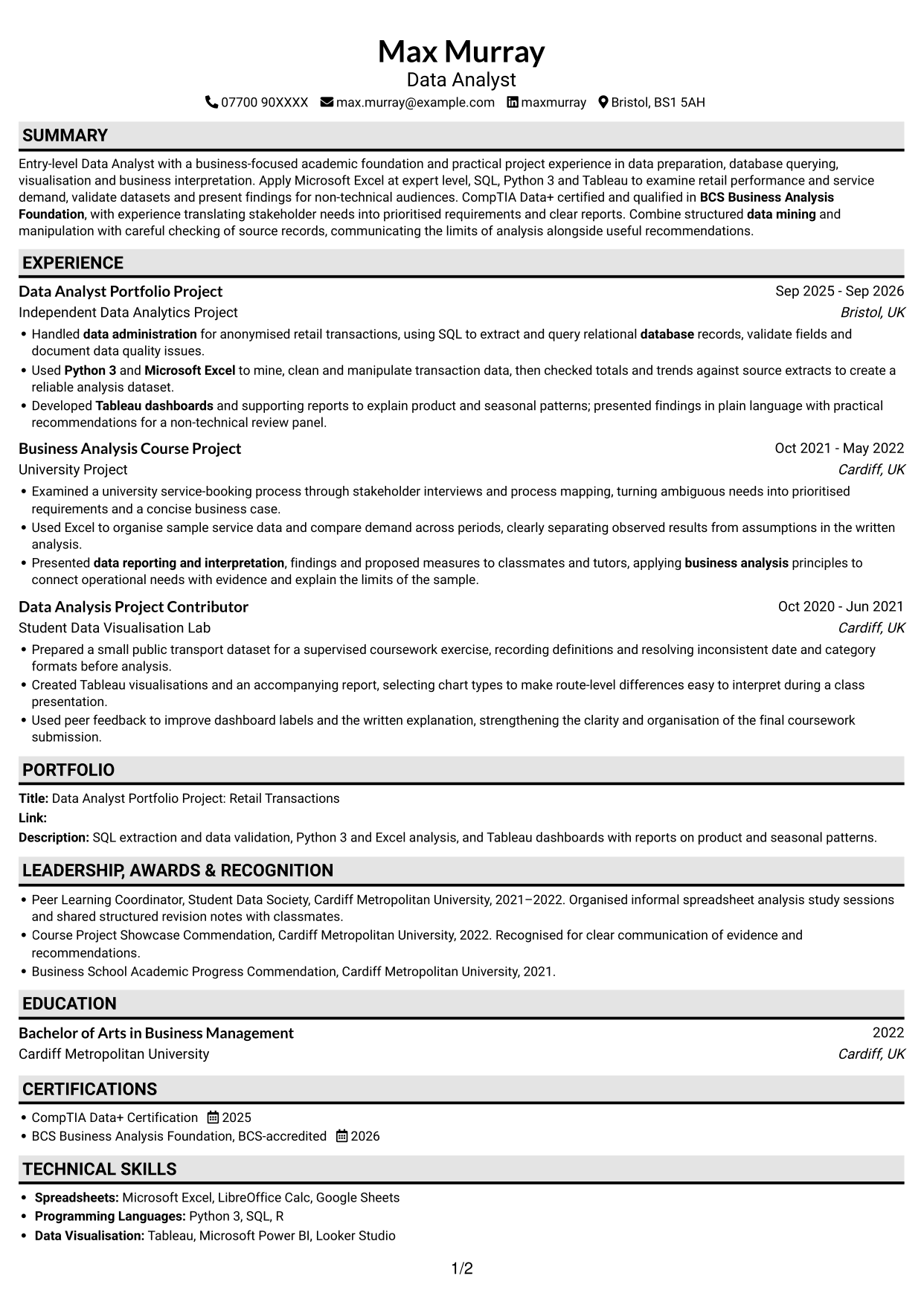 CV example — page 1