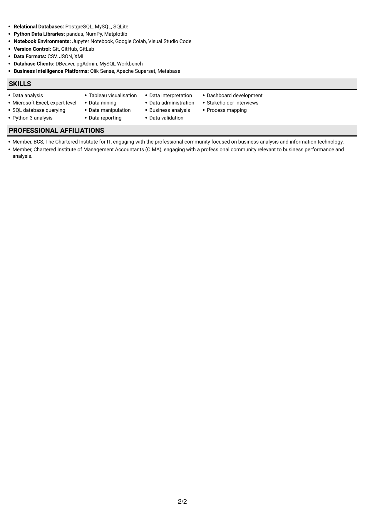 CV example — page 2
