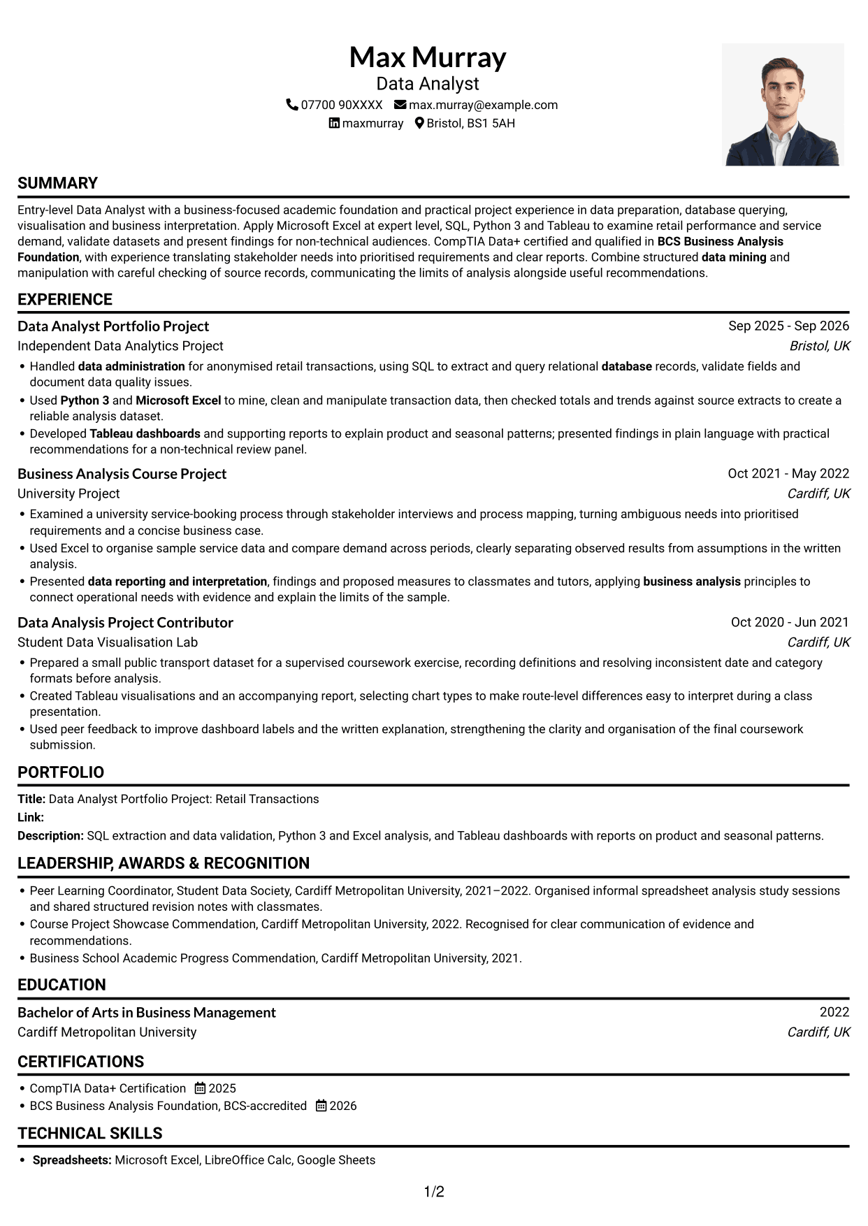 CV example — page 1